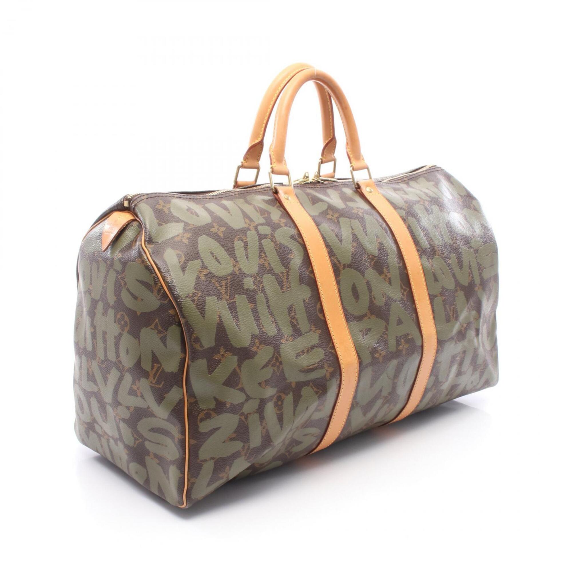 Louis Vuitton Brown Khaki Coated Canvas Leather Boston Bag Handbag (Pre-Owned)