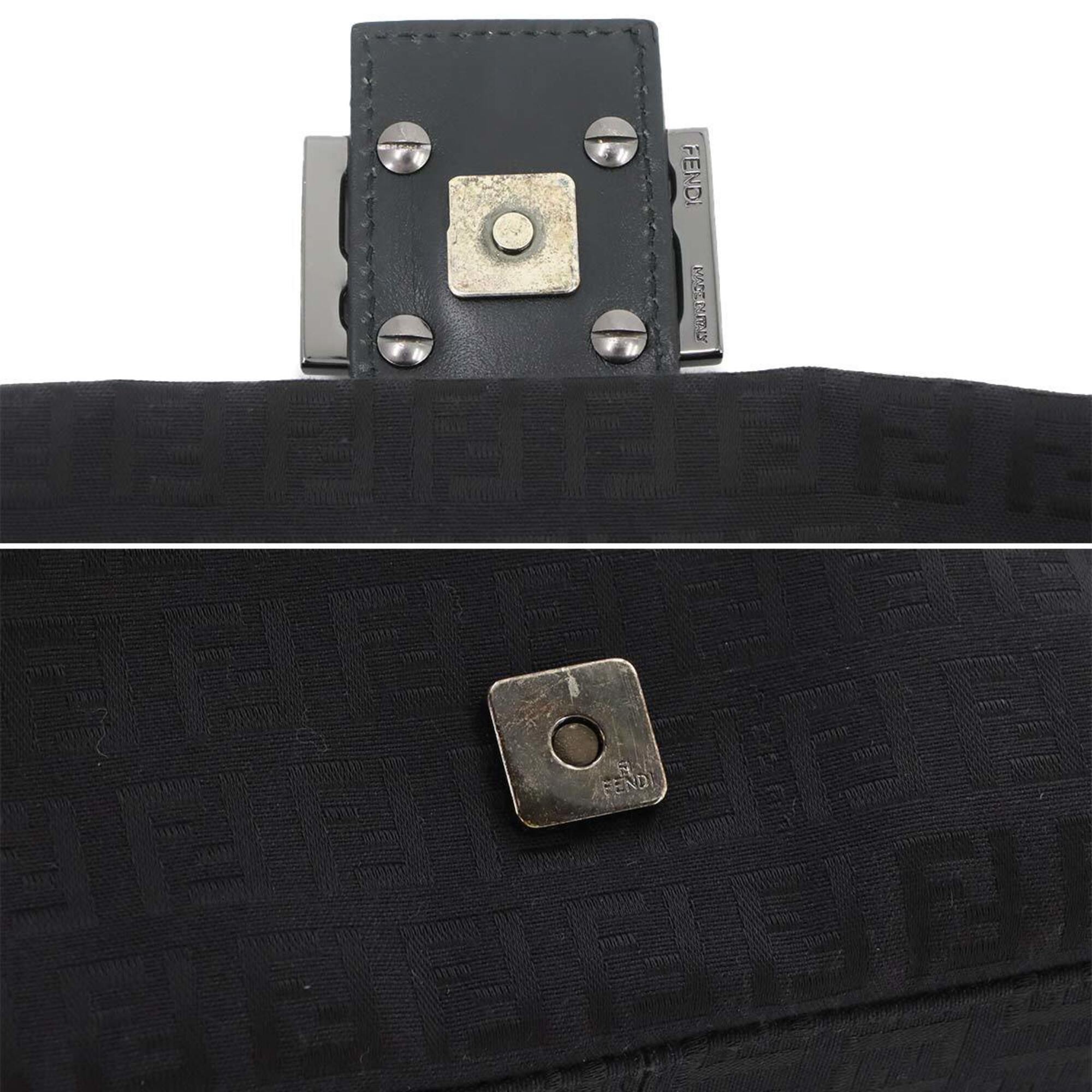 Fendi Zucchino Black Canvas Leather Baguette Bag Handbag Shoulder Bag (Pre-Owned)