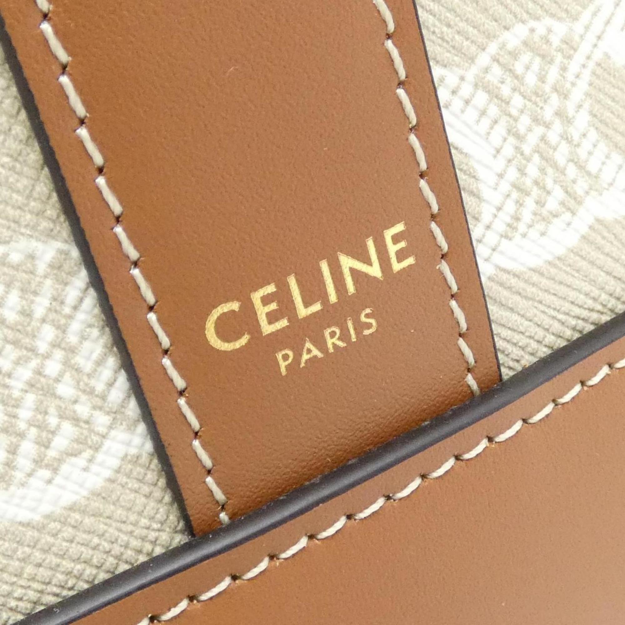Celine Grayish Canvas Leather Shoulder Bag (Pre-Owned)