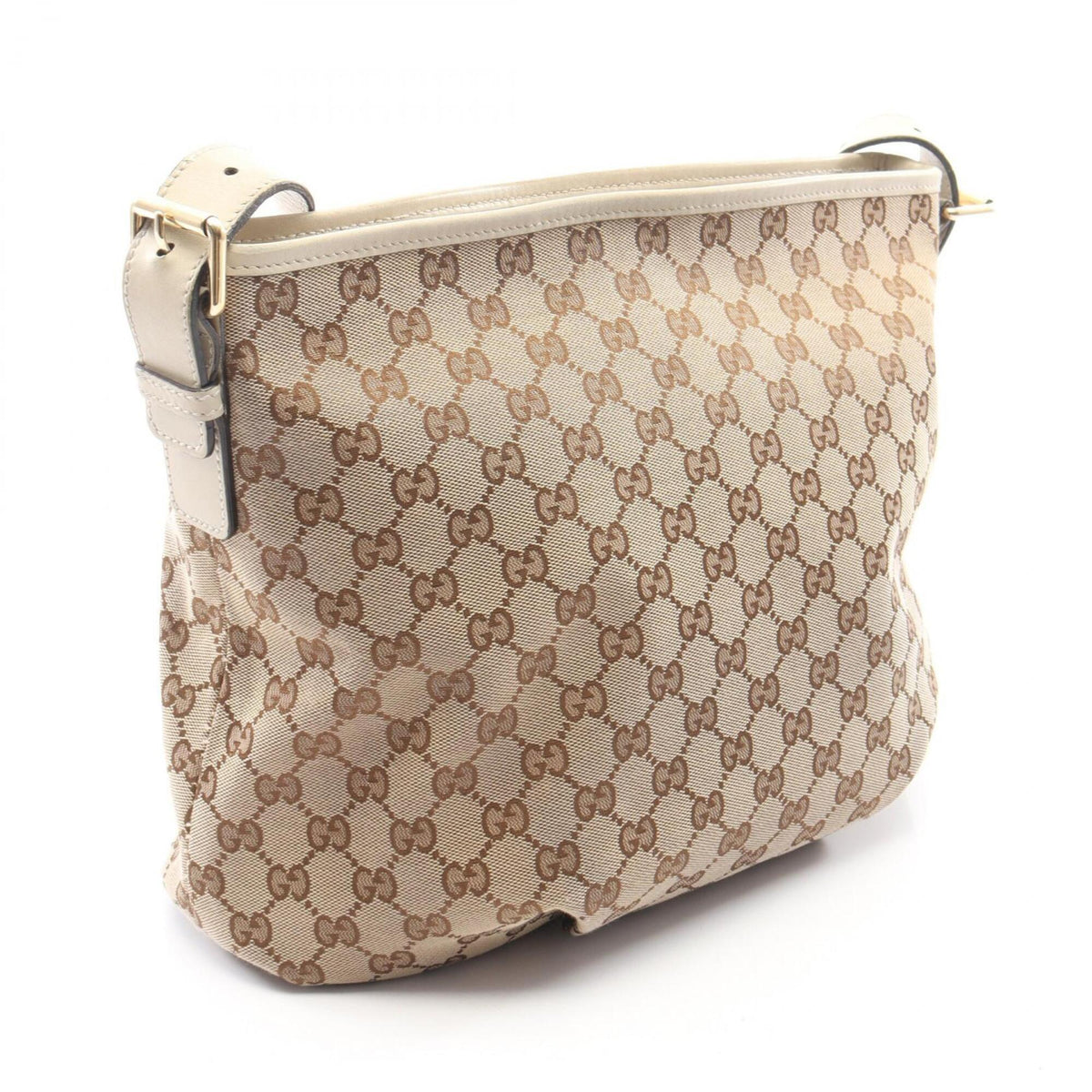 Gucci Beige White Canvas Leather Handbag Shoulder Bag (Pre-Owned)