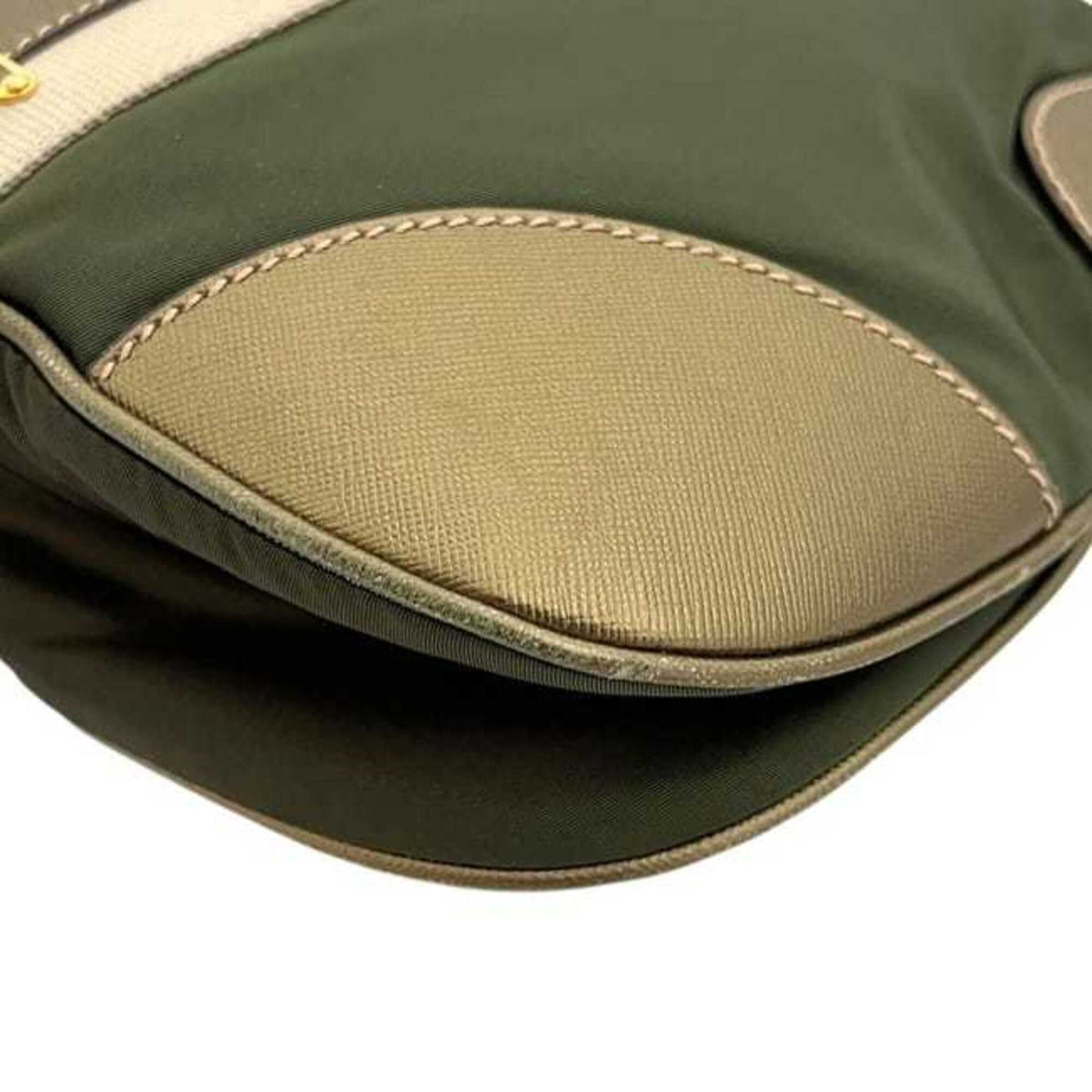 Prada Green Khaki Nylon Leather Shoulder Bag (Pre-Owned)
