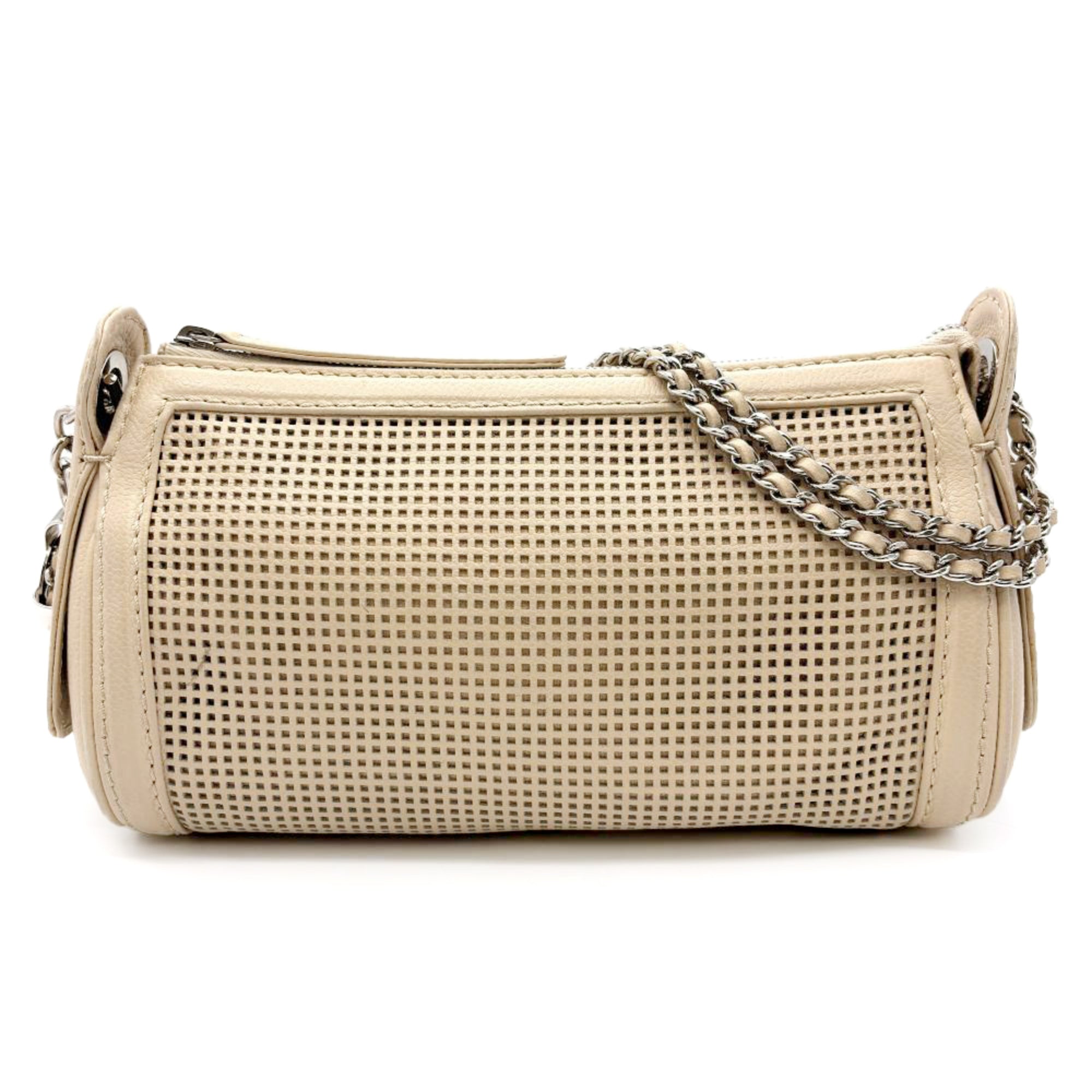 Chanel Beige Grained Calfskin Shoulder Bag (Pre-Owned)