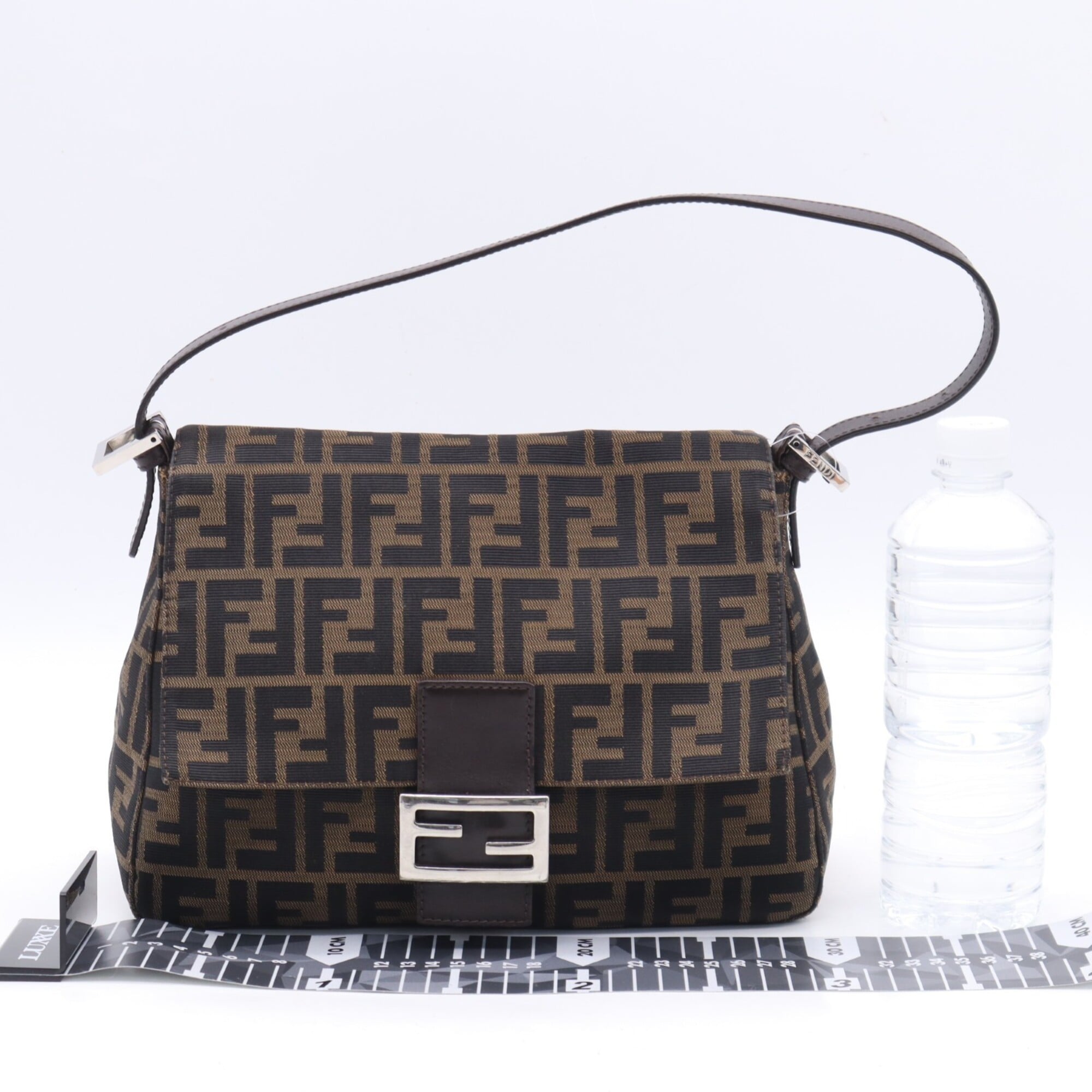 Fendi Zucca Beige Brown Zucca Leather Shoulder Bag (Pre-Owned)