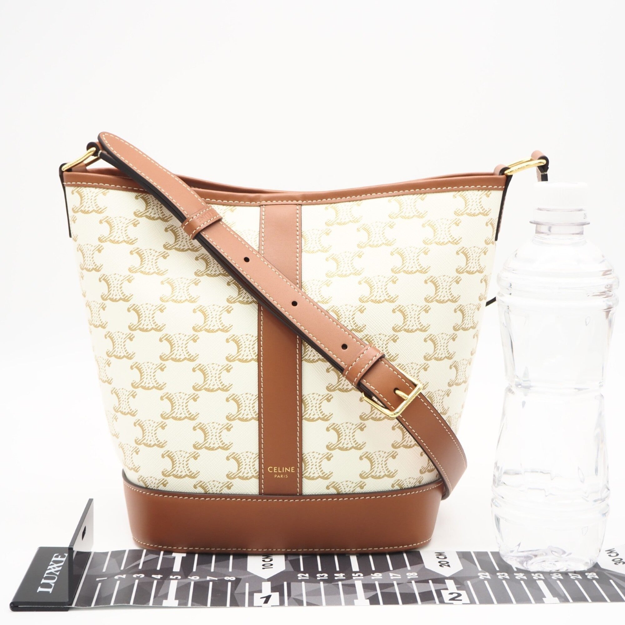 Celine Beige White Coated Canvas Leather Shoulder Bag (Pre-Owned)