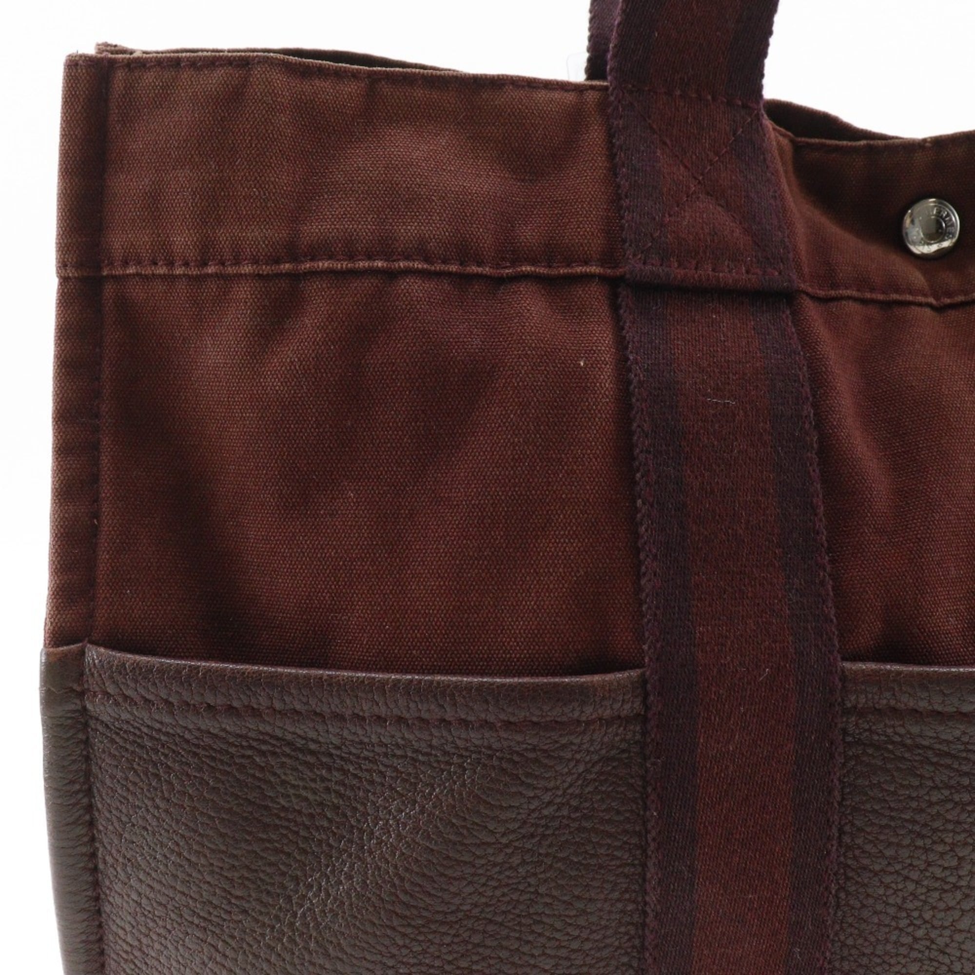 Hermes Brown Cotton Canvas Leather Handbag (Pre-Owned)