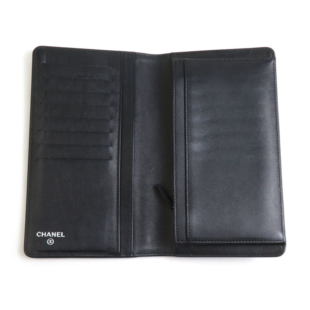 Chanel Black Canvas Leather Long Wallet (Bi-Fold) (Pre-Owned)