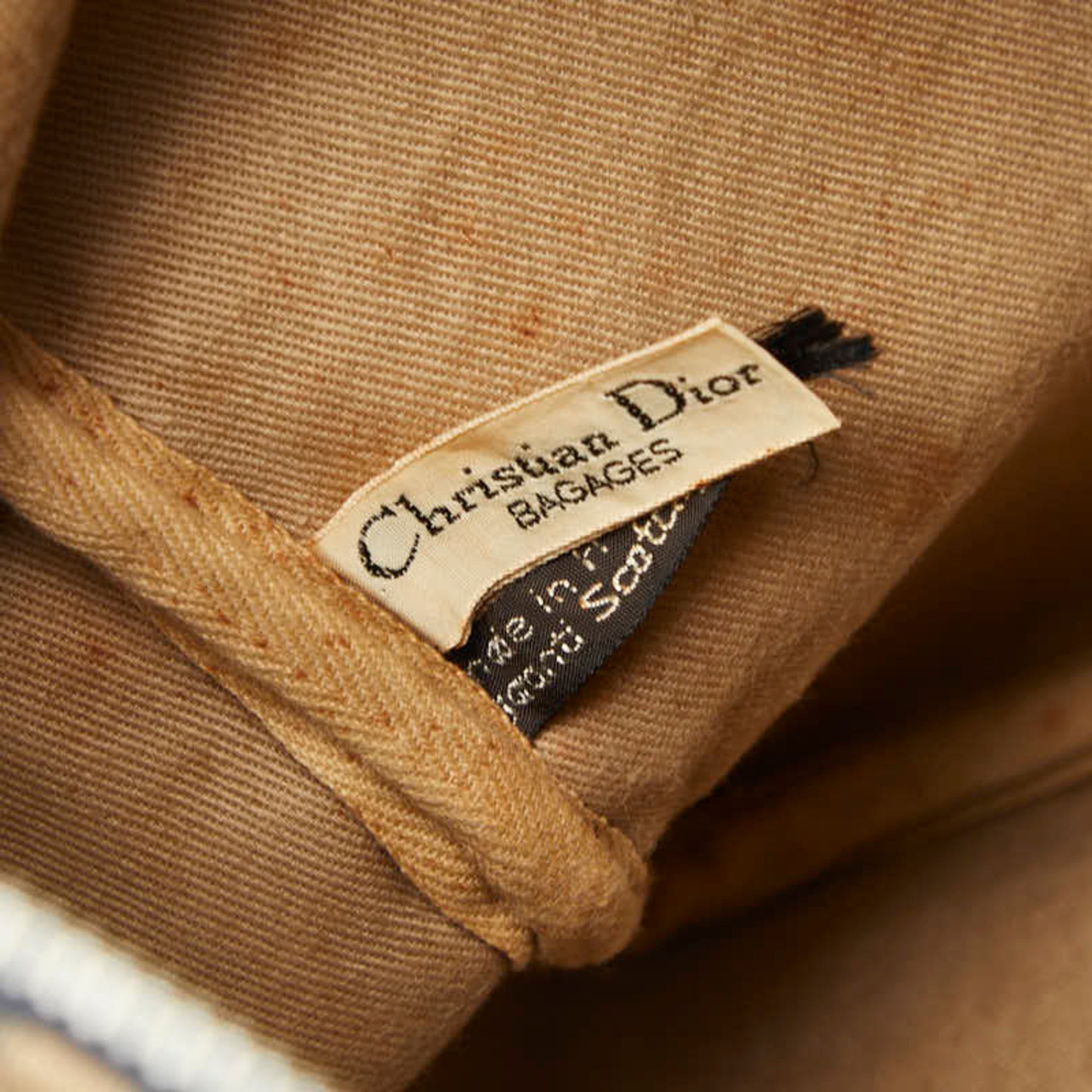 Christian Dior Beige Navy Canvas Leather Boston Bag Handbag (Pre-Owned)
