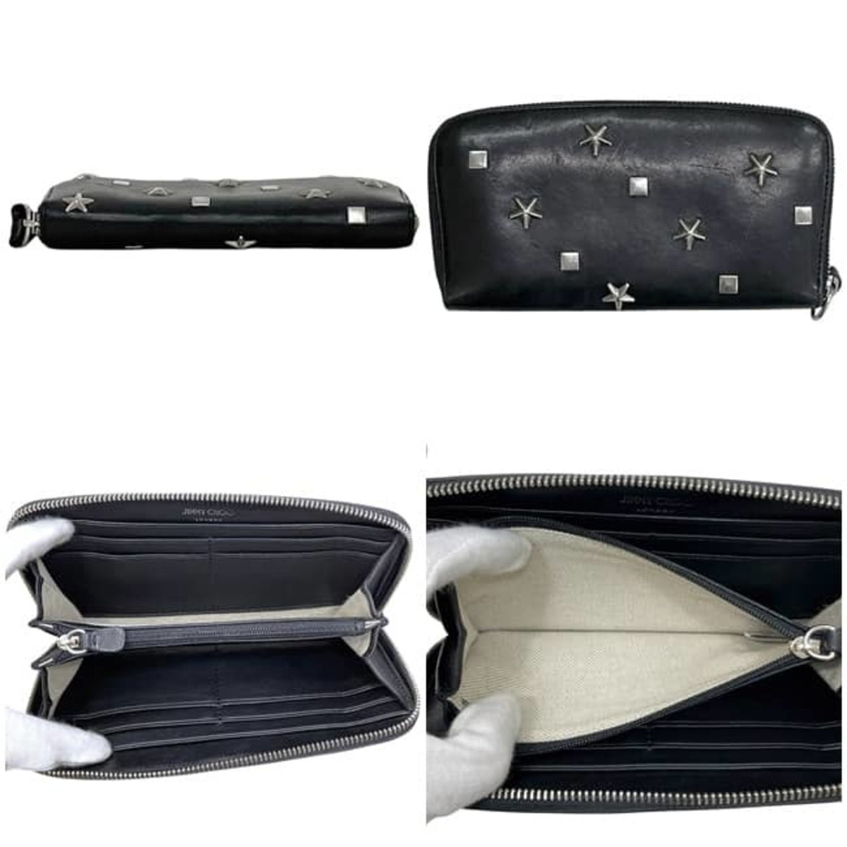 Jimmy Choo Black Leather Long Wallet (Bi-Fold) (Pre-Owned)