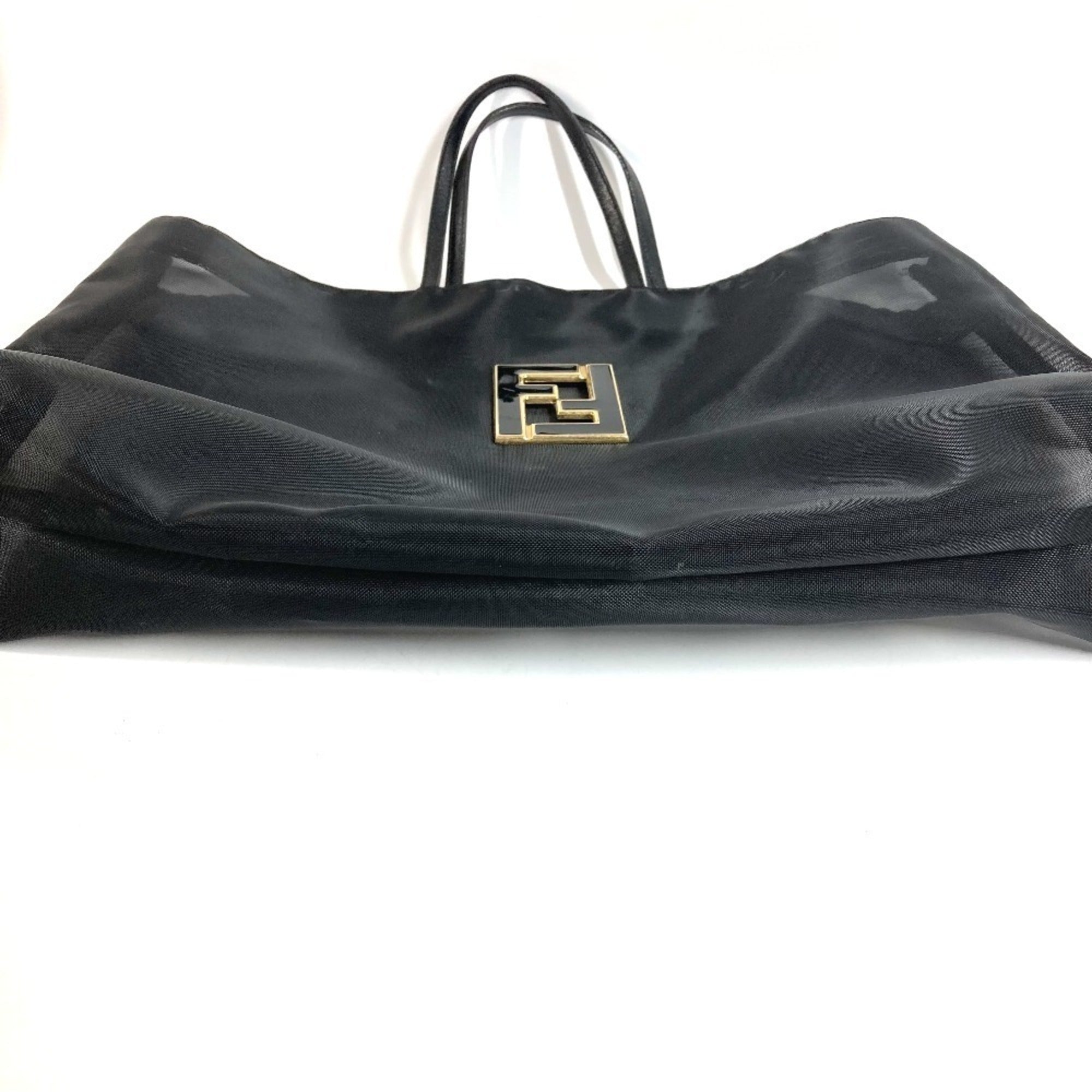 Fendi Black Gold Mesh Leather Handbag Shoulder Bag Tote Bag (Pre-Owned)