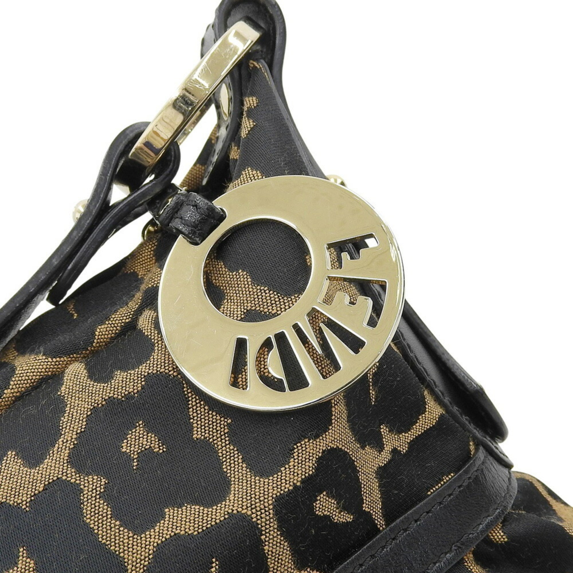 Fendi Black Brown Canvas Leather Shoulder Bag (Pre-Owned)