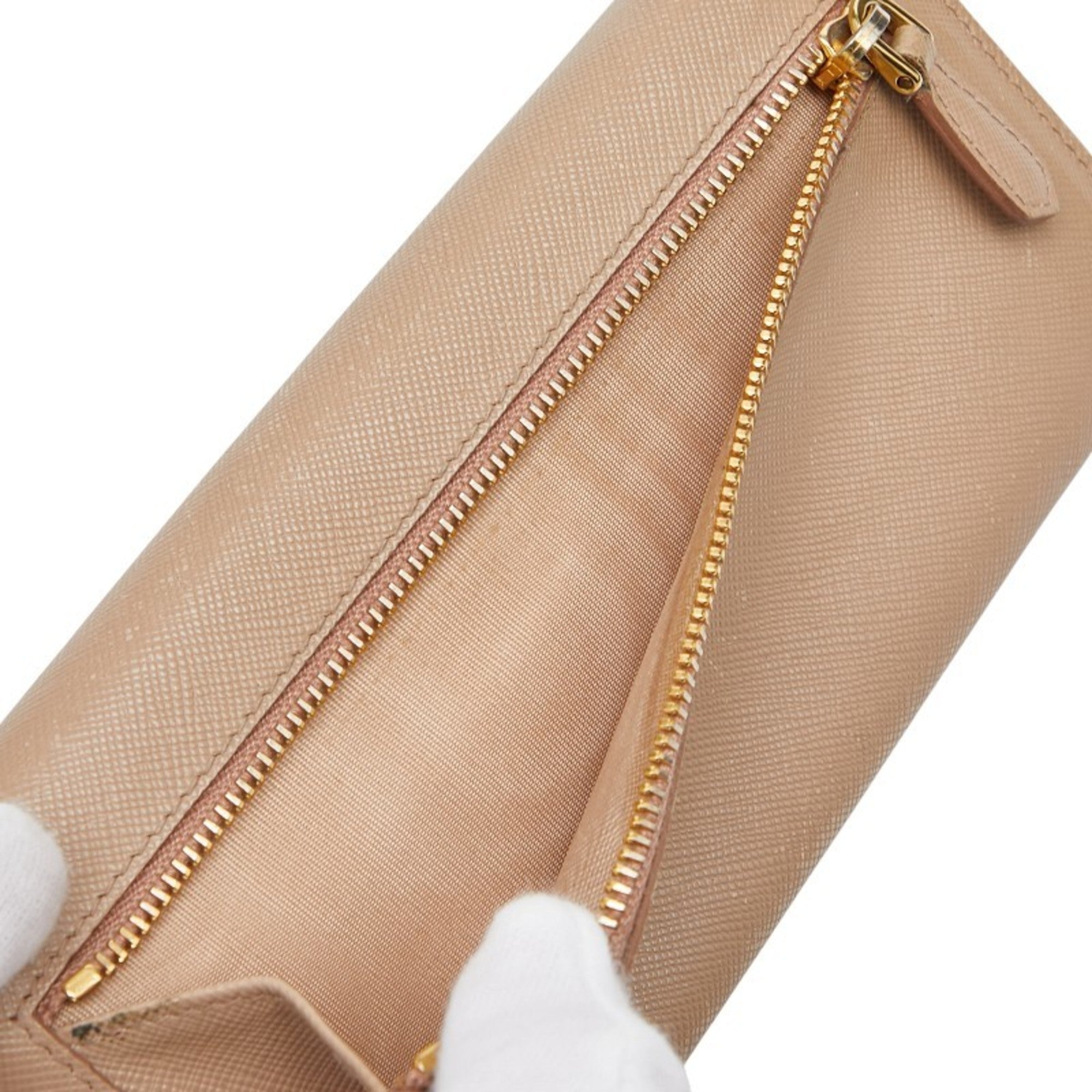 Prada Beige Leather Long Wallet (Tri-Fold) (Pre-Owned)