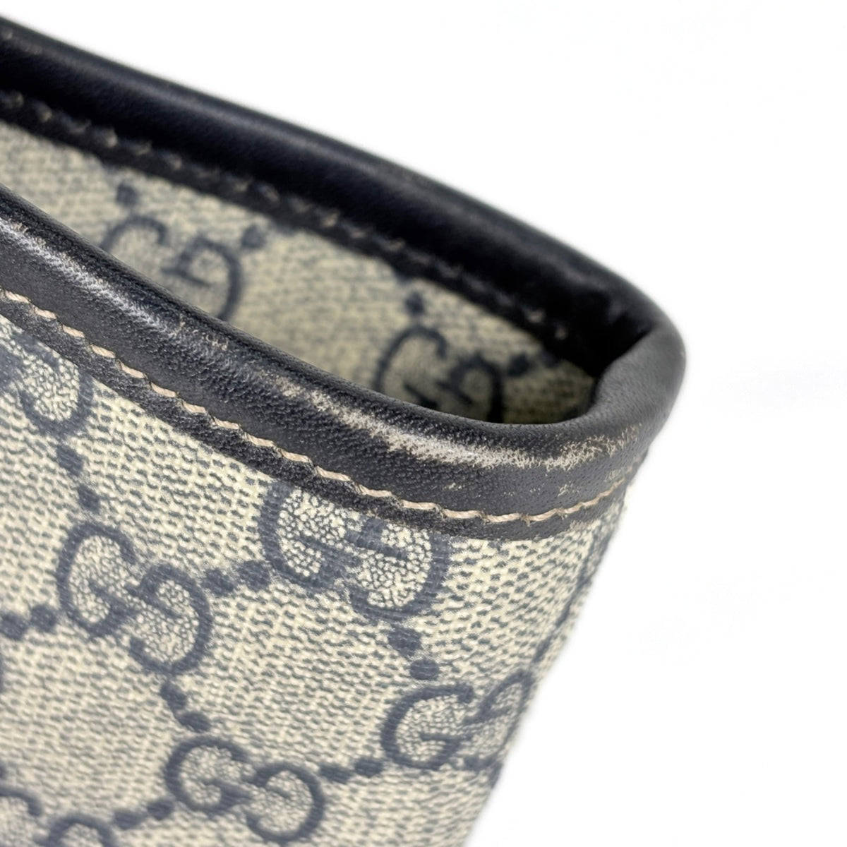 Gucci Beige Navy Coated Canvas Leather Tote Bag (Pre-Owned)