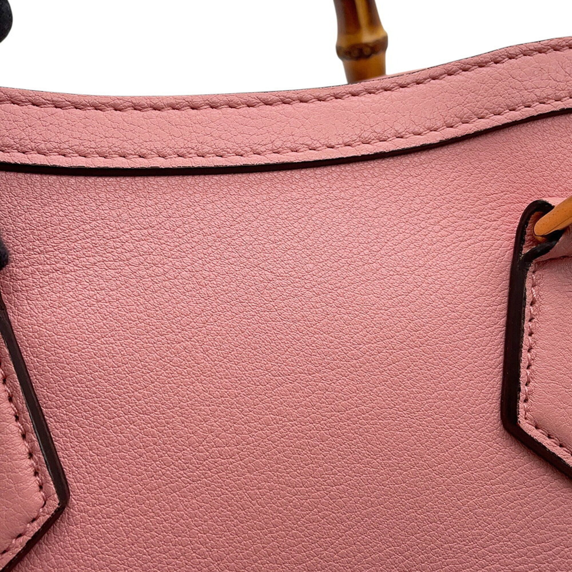 Gucci Bamboo Pink Bamboo Leather Handbag (Pre-Owned)