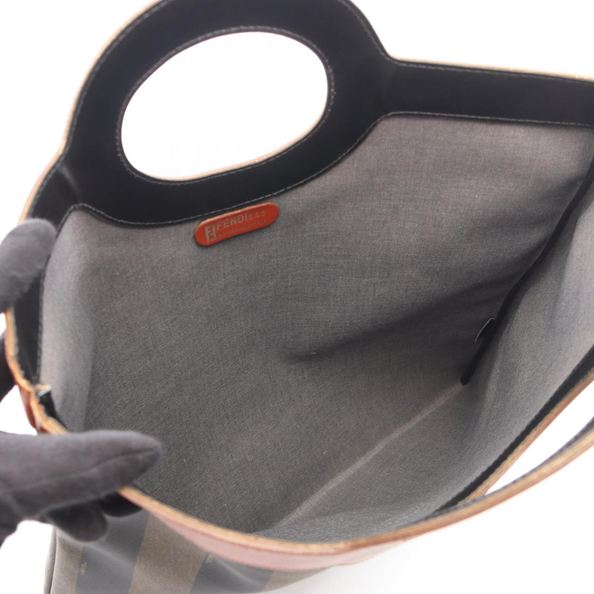 Fendi Beige Black Brown Coated Canvas Leather Handbag Tote Bag (Pre-Owned)