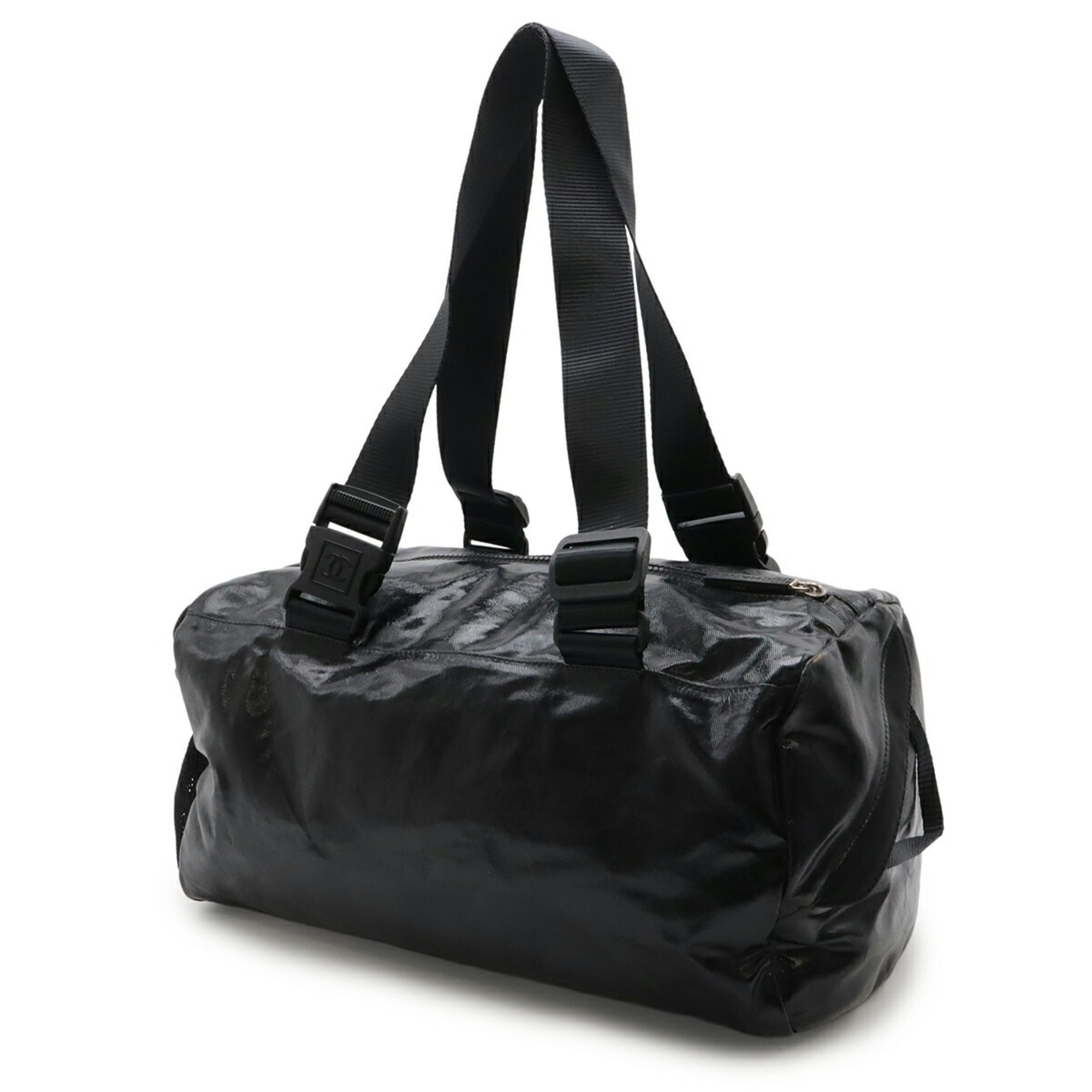 Chanel Sport Black Coated Canvas Boston Bag Handbag Shoulder Bag (Pre-Owned)