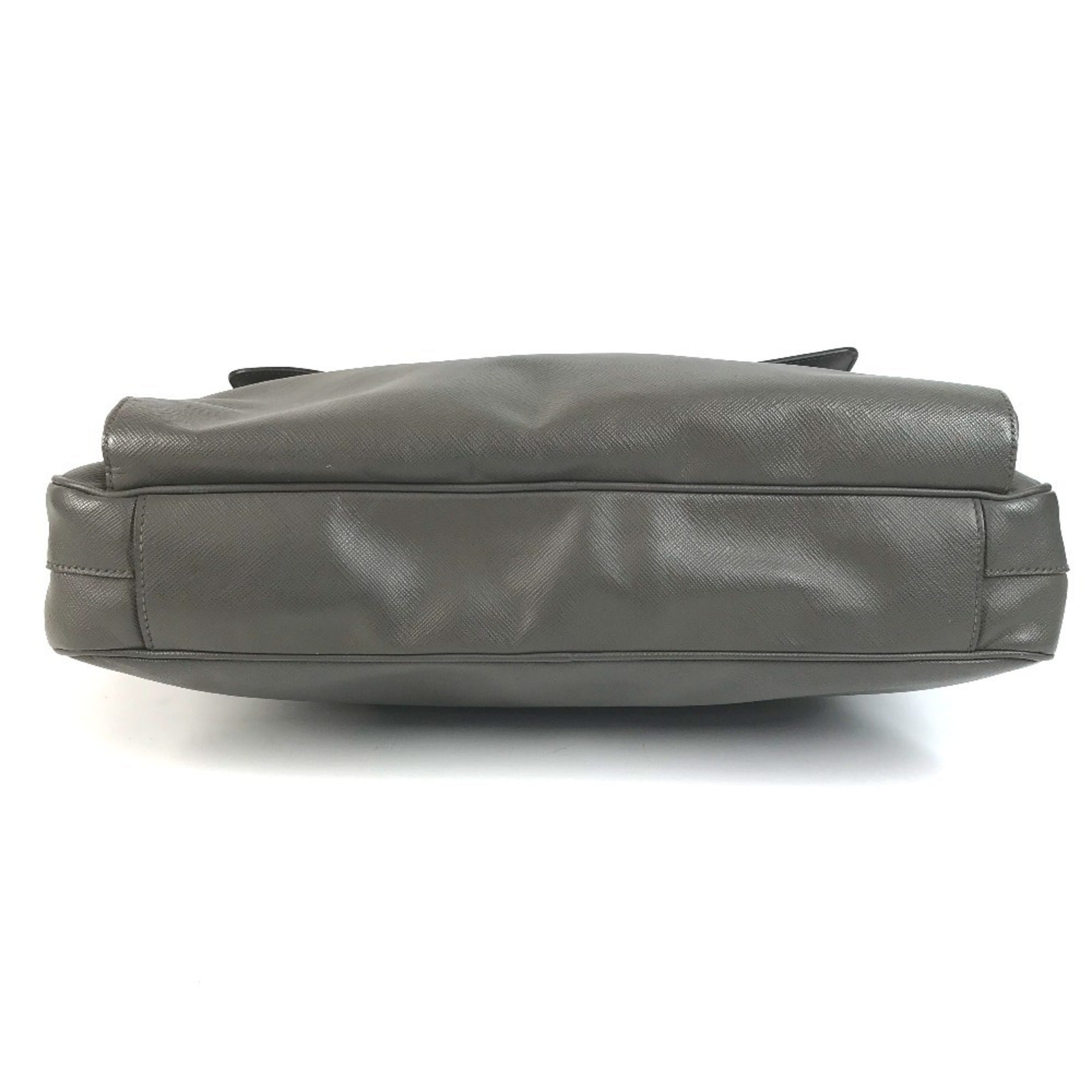 Prada Gray Leather Briefcase Handbag Tote Bag (Pre-Owned)