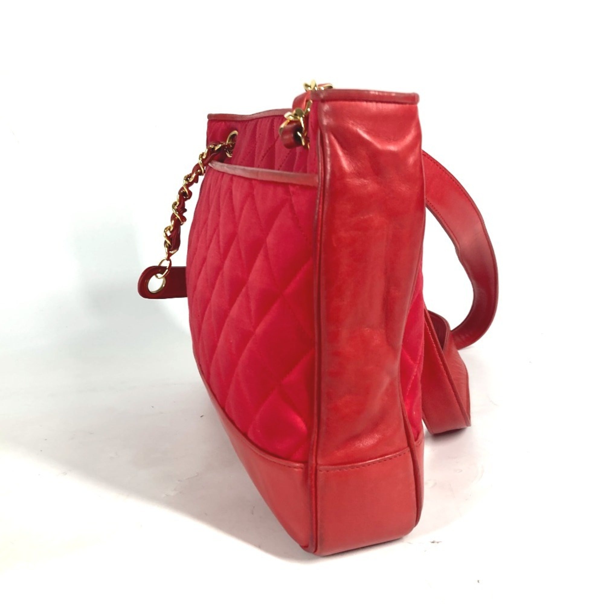 Chanel Red Color Satin Leather Shoulder Bag Tote Bag (Pre-Owned)