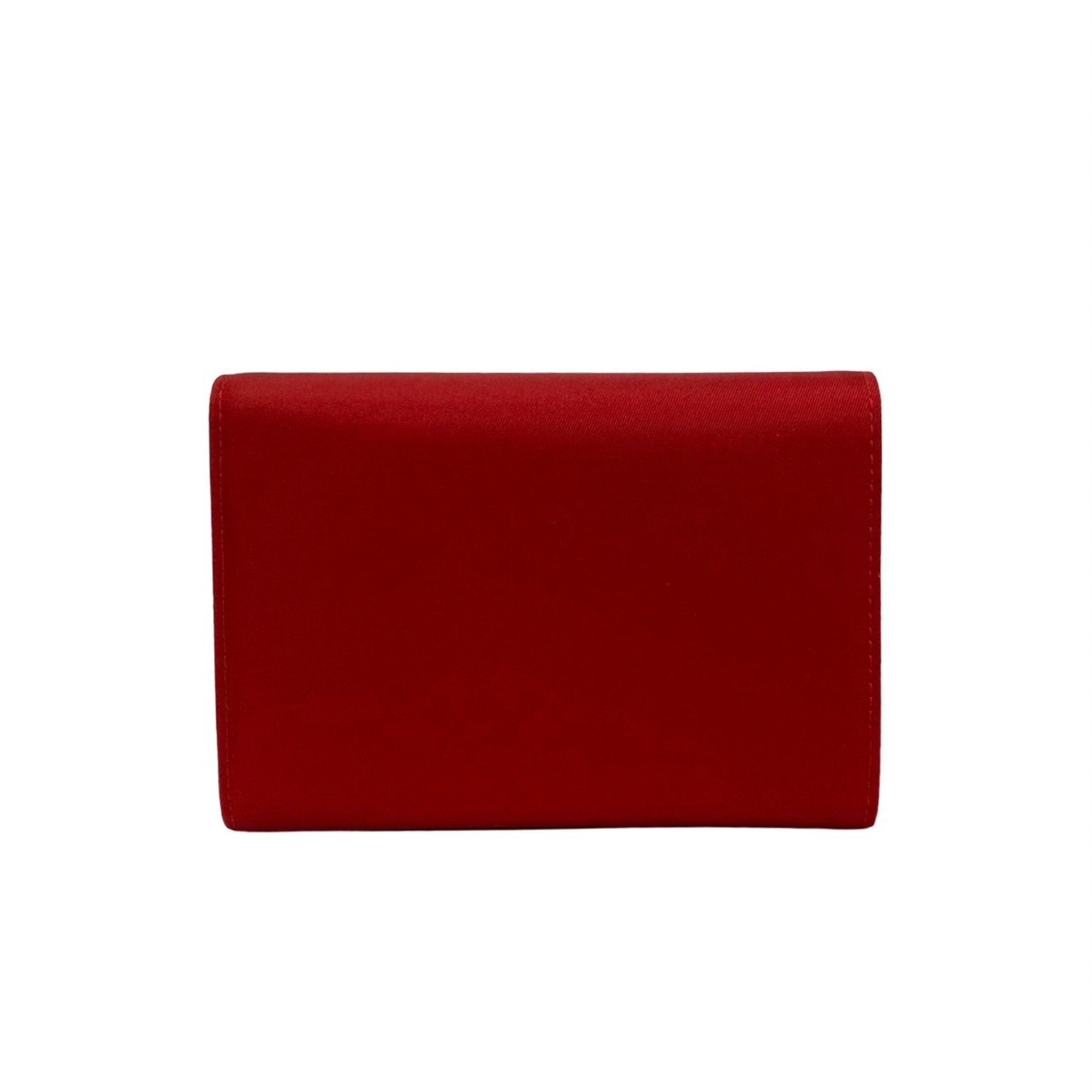 Prada Red Color Nylon Leather Wallet (Bi-Fold) (Pre-Owned)