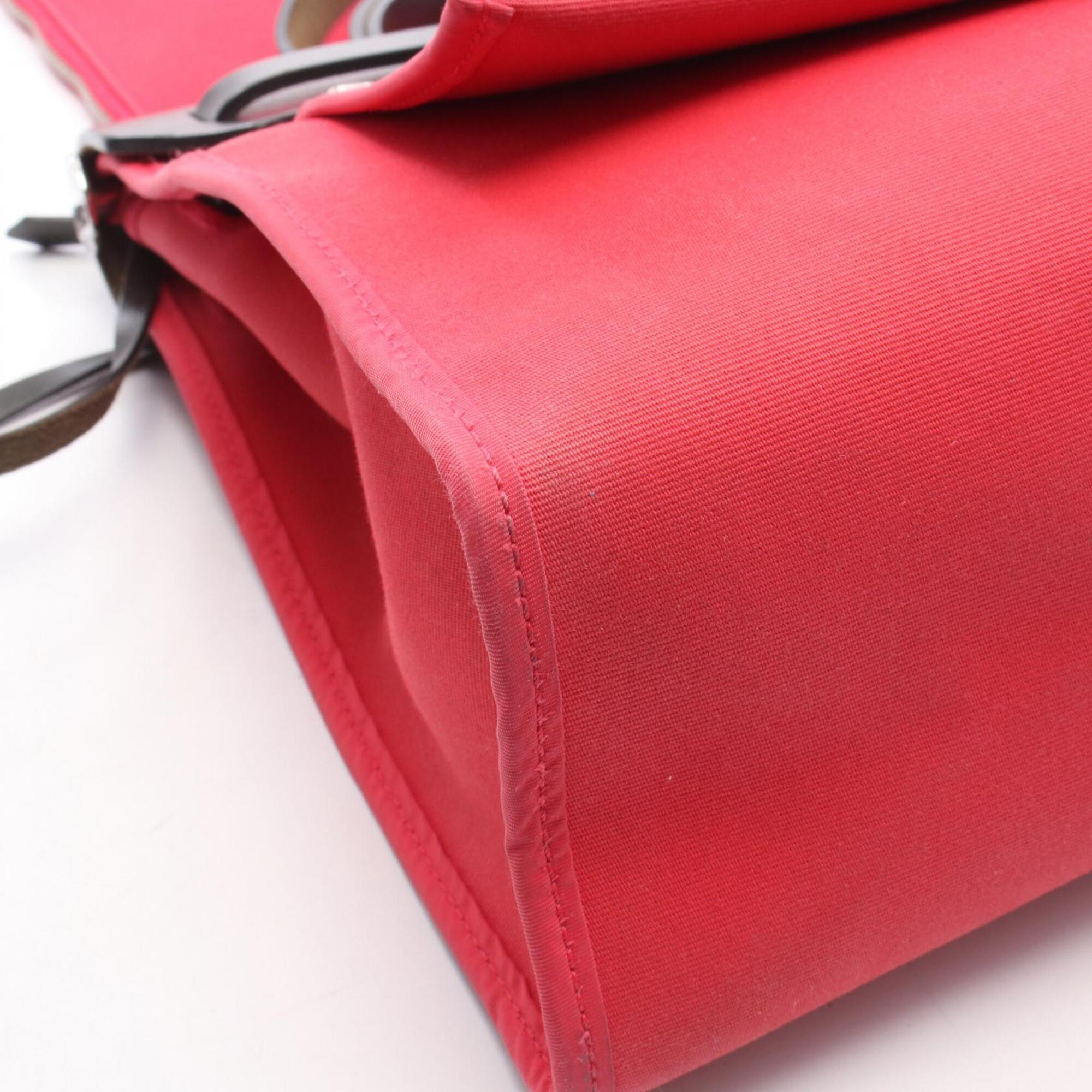Hermes Black Red Color Toile Officier Canvas Leather Handbag Pouch (Pre-Owned)
