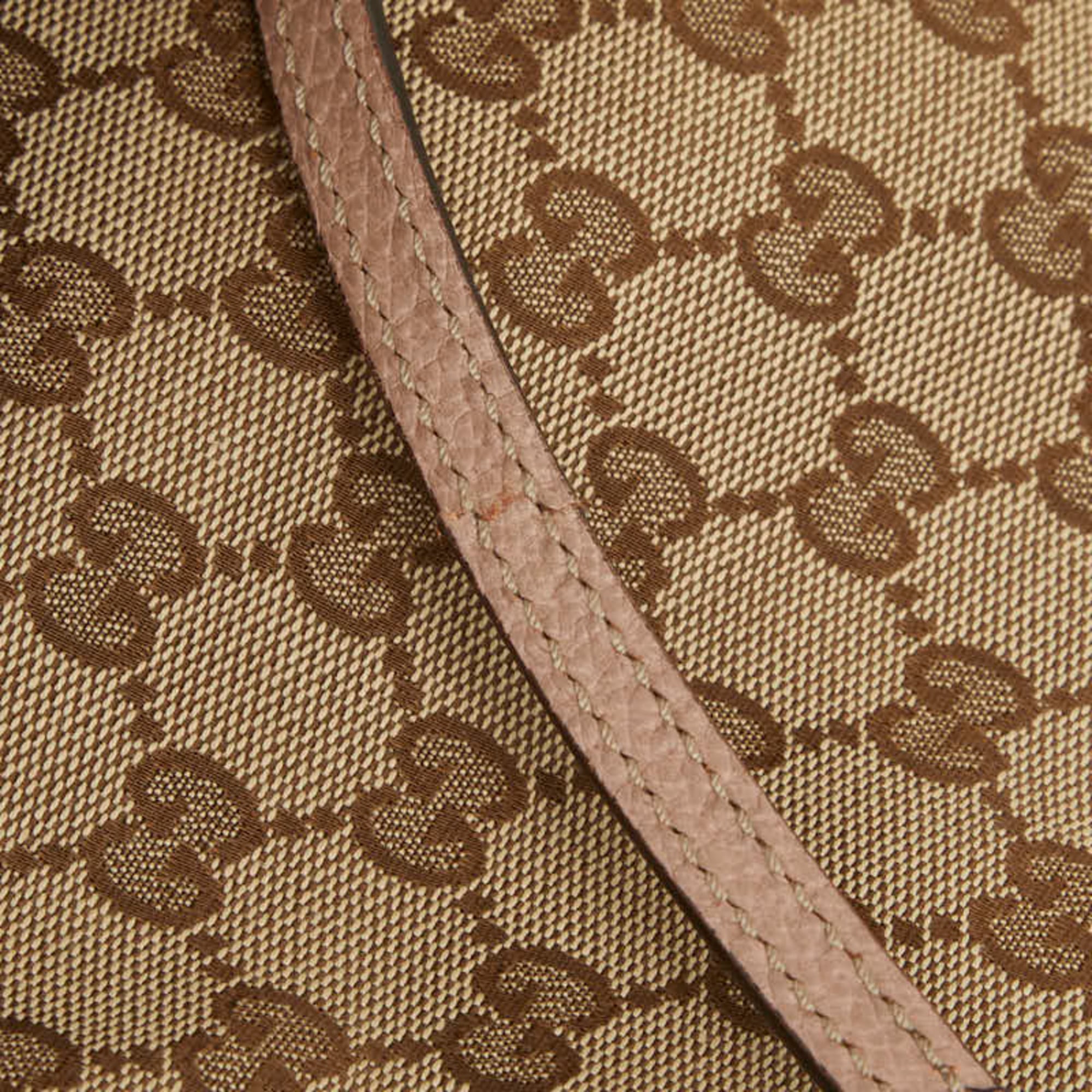 Gucci Beige Pink Canvas Leather Handbag Shoulder Bag (Pre-Owned)