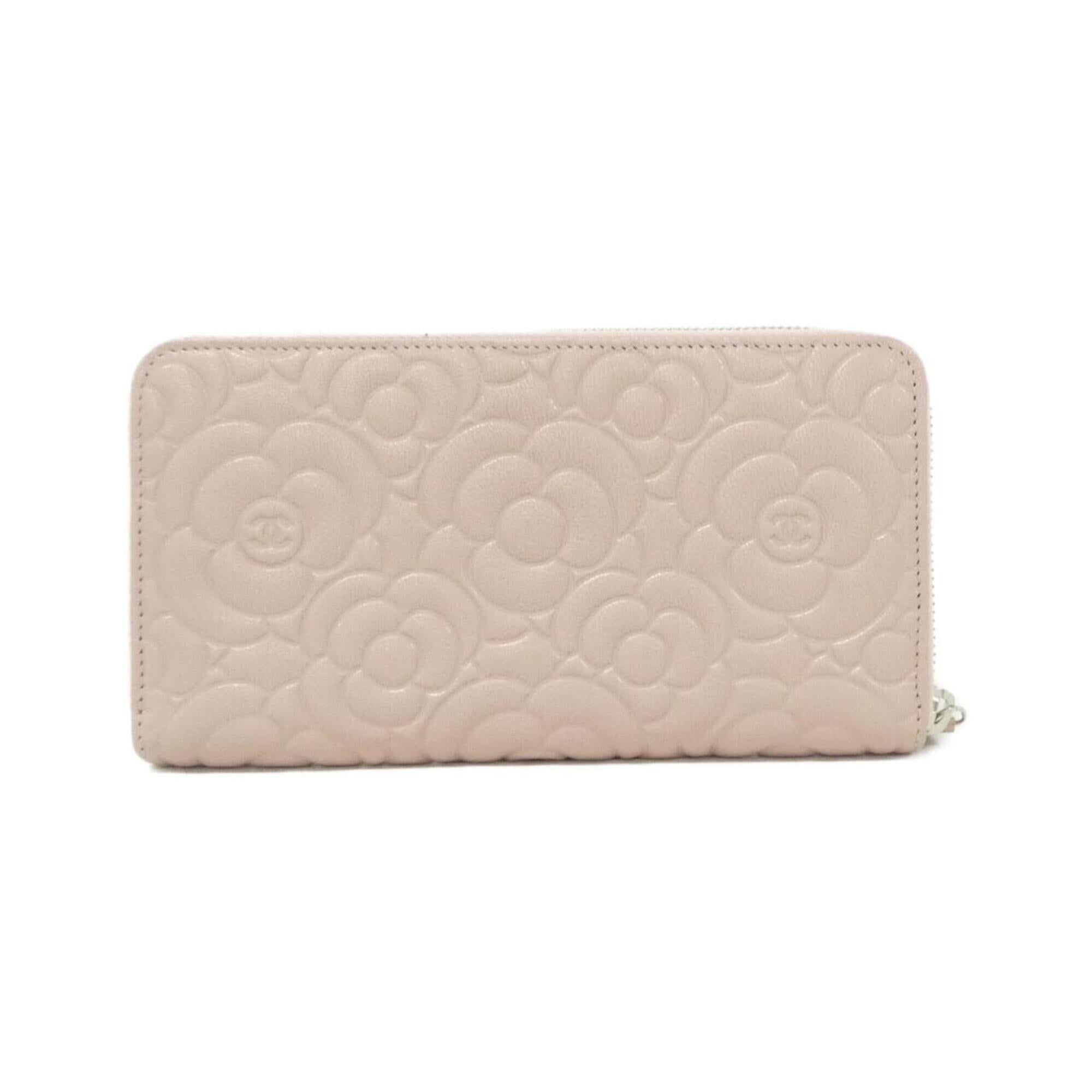 Chanel Light Pink Satin Leather Long Wallet (Bi-Fold) (Pre-Owned)