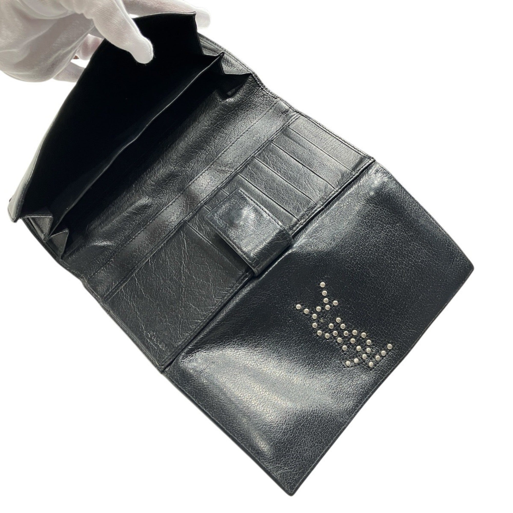 Yves Saint Laurent Black Leather Long Wallet (Tri-Fold) (Pre-Owned)