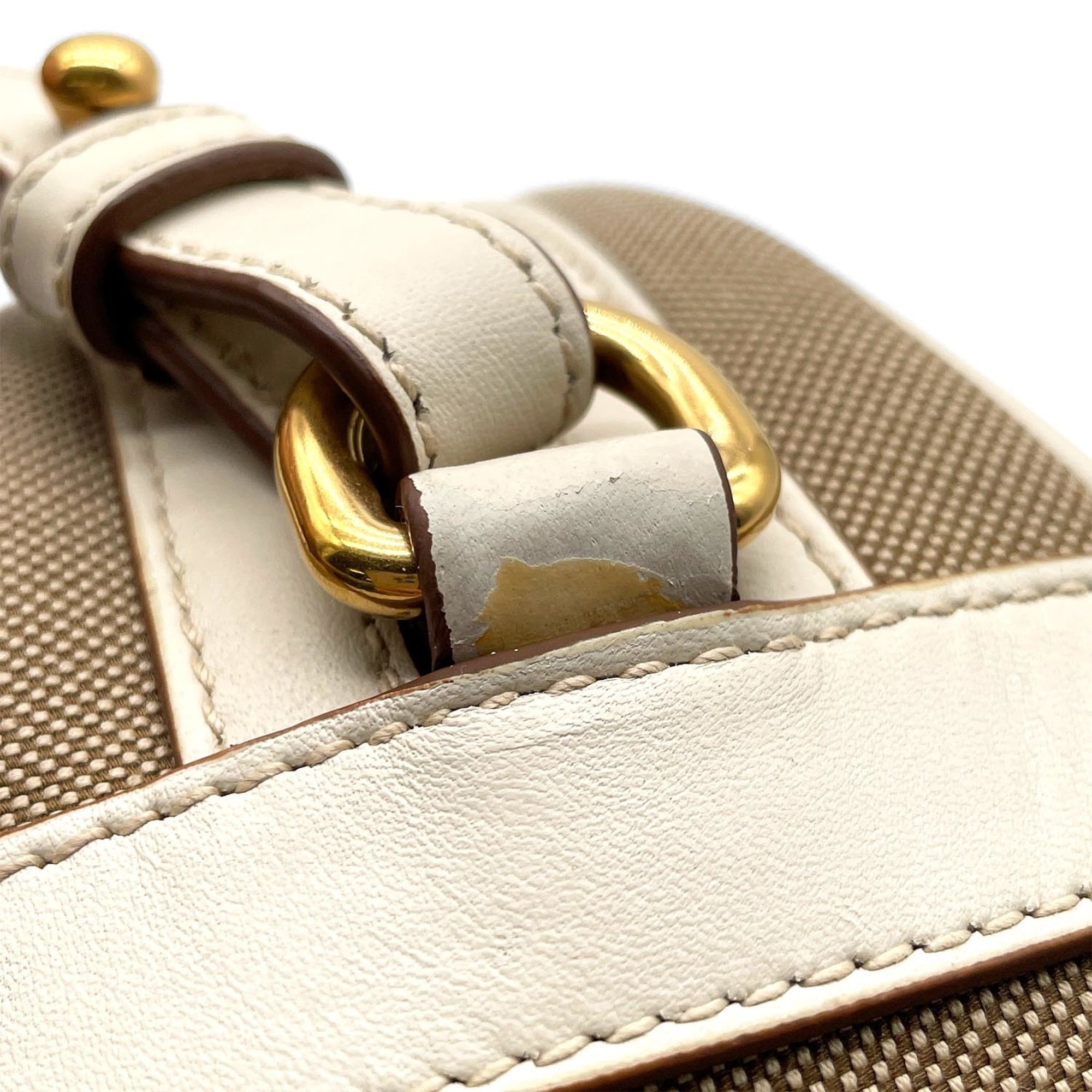 Prada Brown White Canvas Leather Shoulder Bag (Pre-Owned)