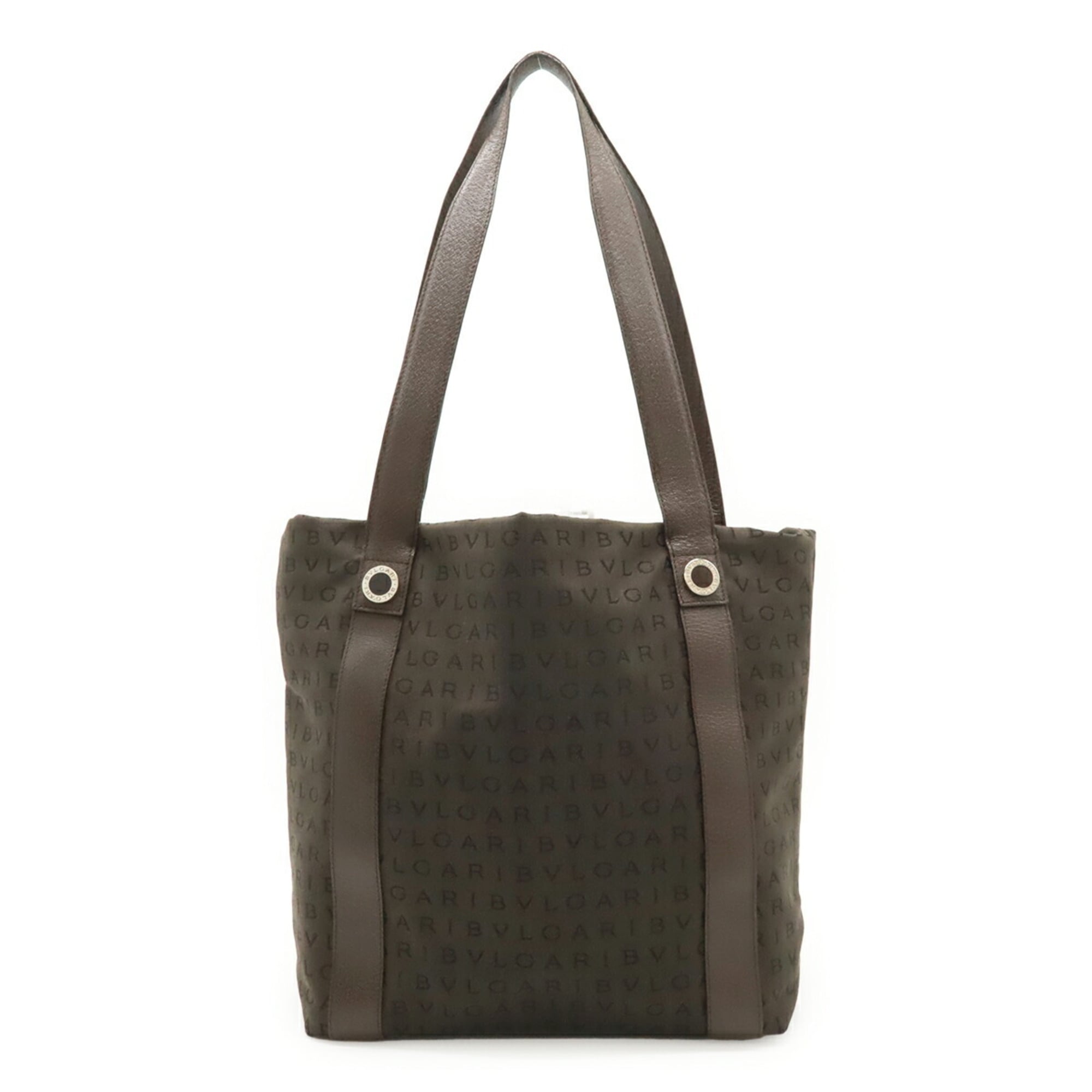 Bvlgari Logomania Dark Brown Canvas Leather Handbag Shoulder Bag Tote Bag (Pre-Owned)