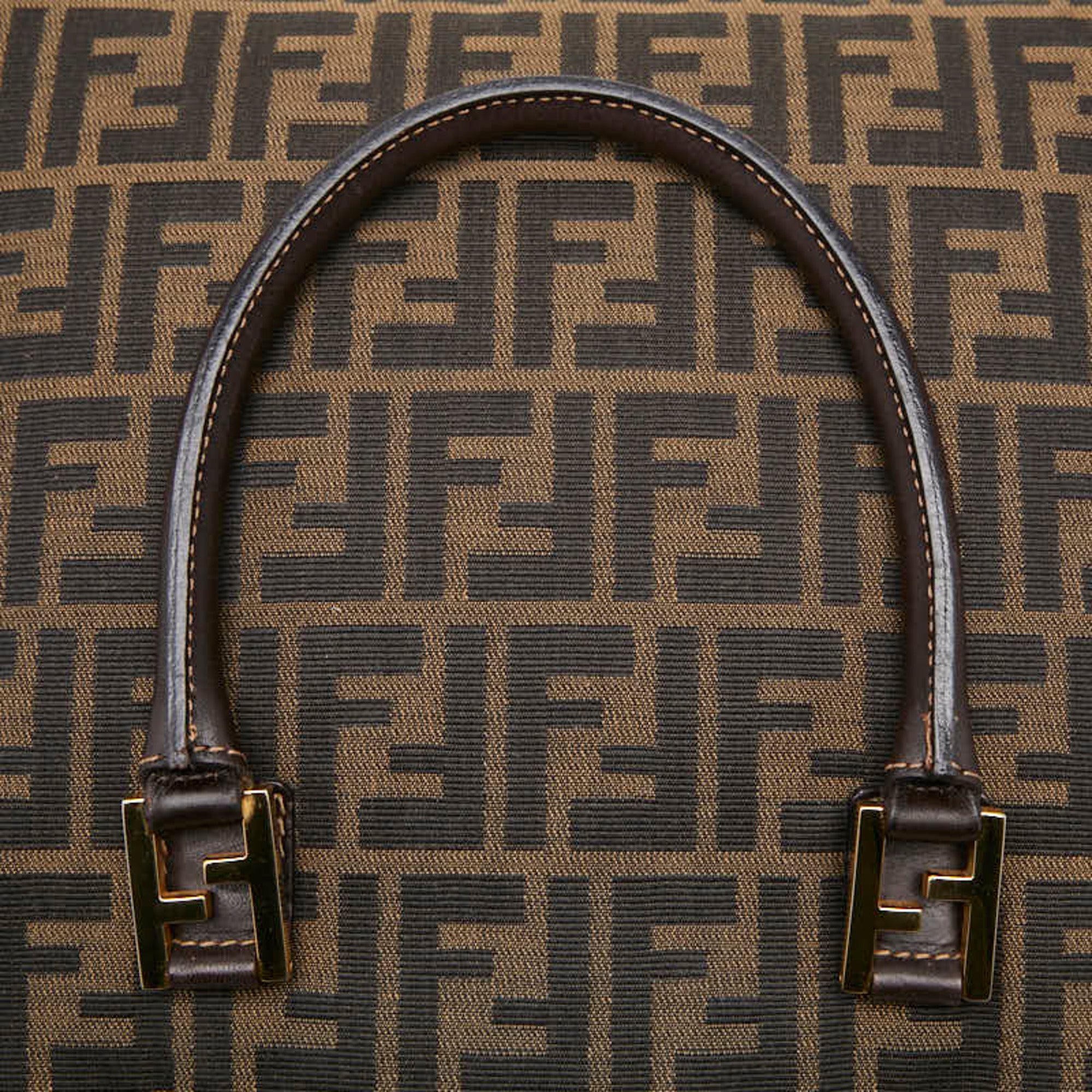 Fendi Beige Black Canvas Handbag (Pre-Owned)