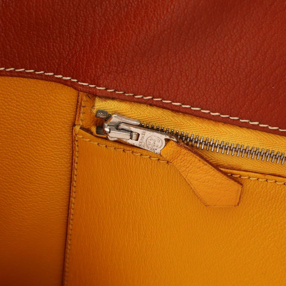 Hermes Brown Noisette White Chevre Leather Handbag (Pre-Owned)
