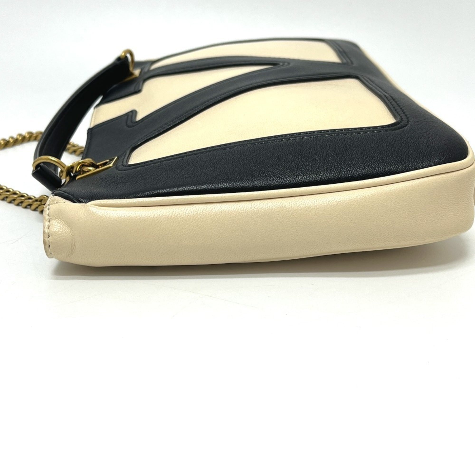Valentino Beige Black Leather Handbag Shoulder Bag (Pre-Owned)