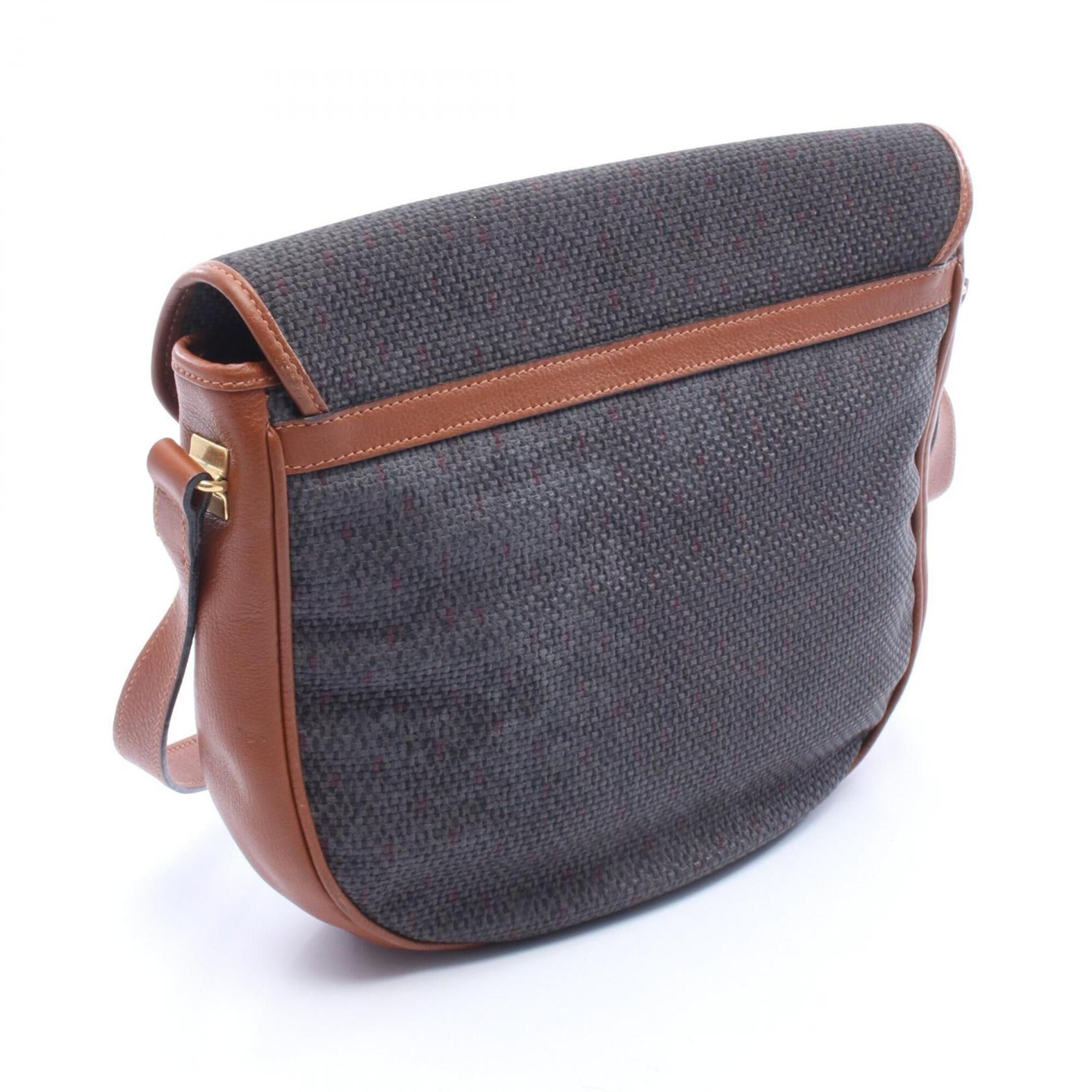Yves Saint Laurent Brown Gray Coated Canvas Leather Shoulder Bag (Pre-Owned)