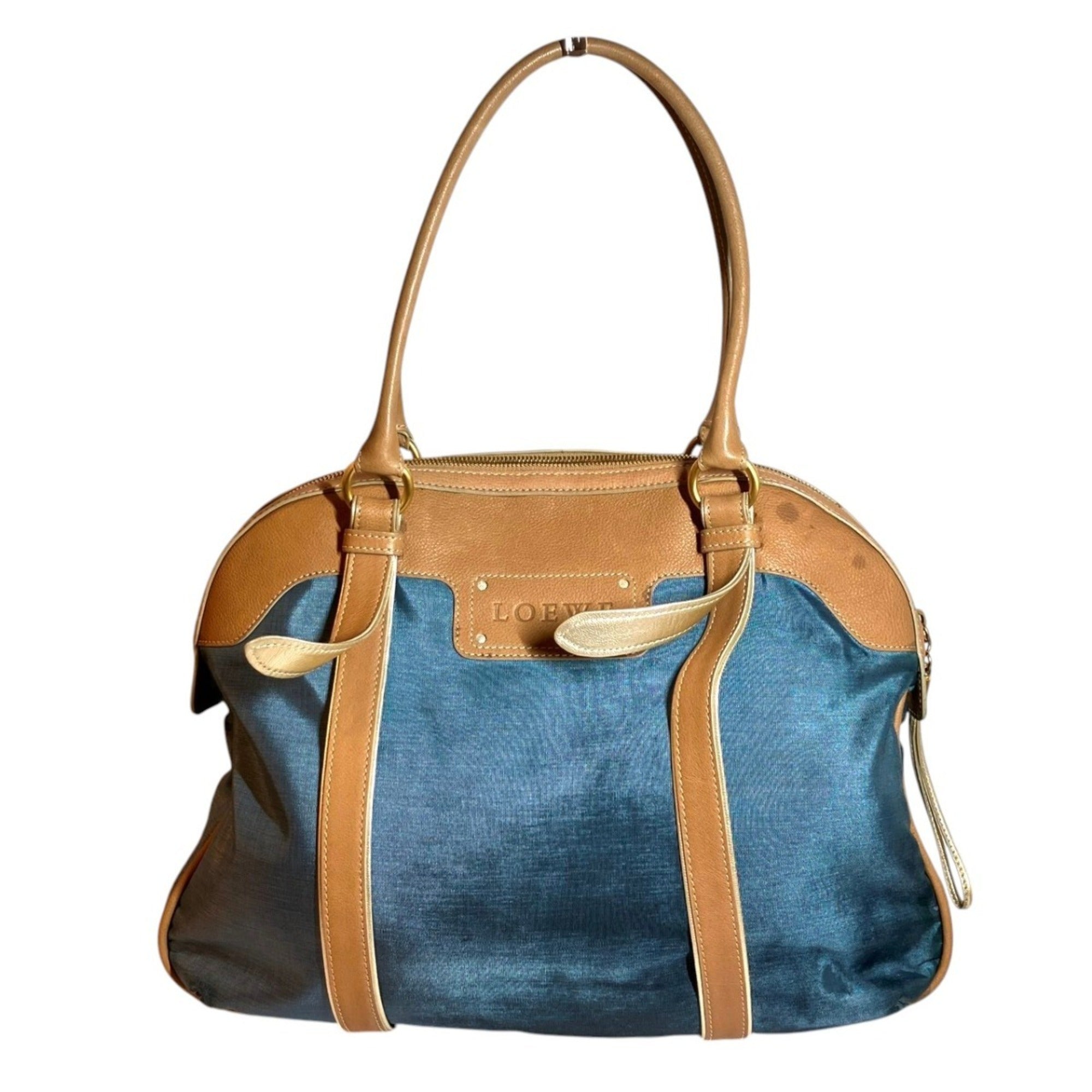 Loewe Blue Nylon Leather Handbag (Pre-Owned)