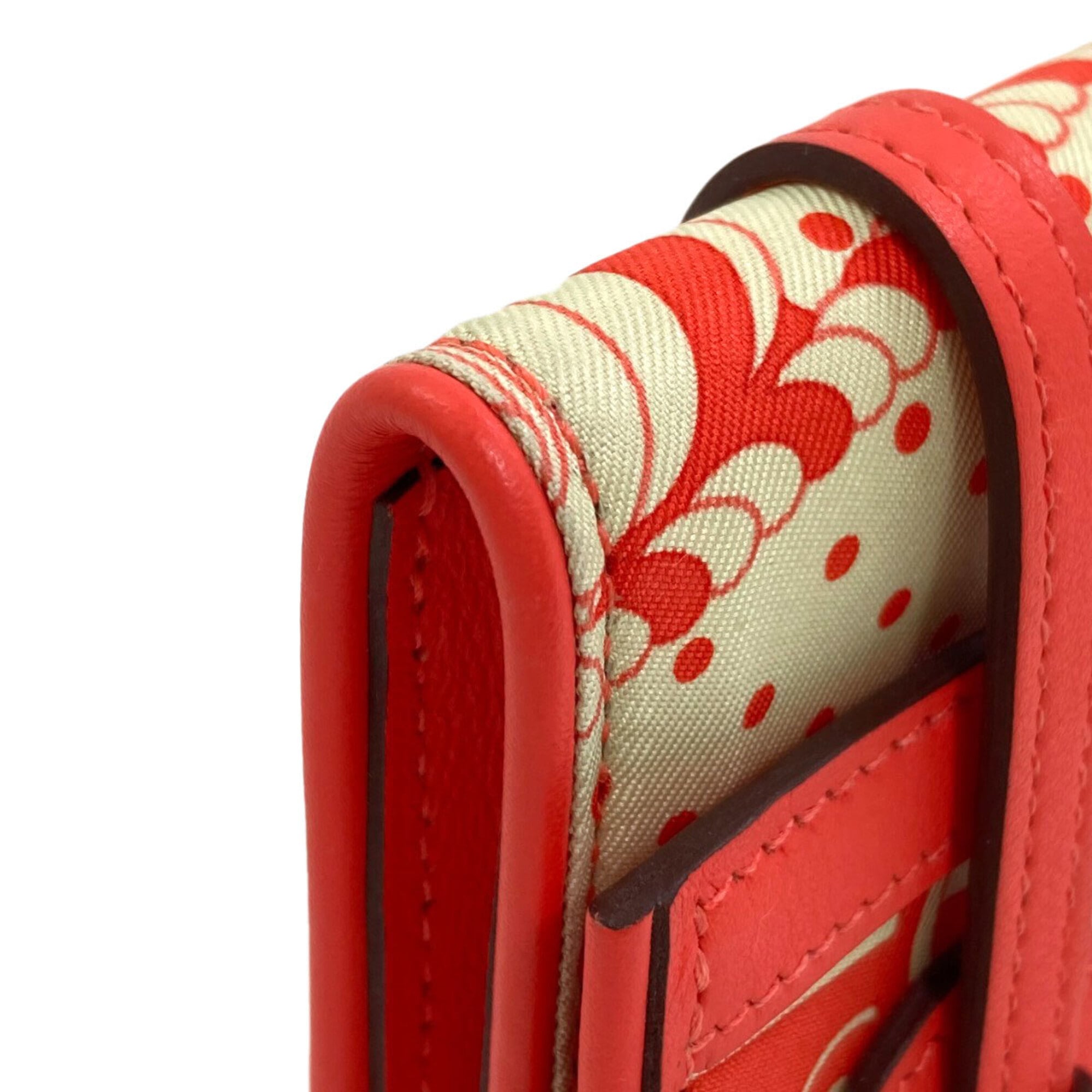 Hermes Beige Red Color Silk Wallet (Bi-Fold) (Pre-Owned)