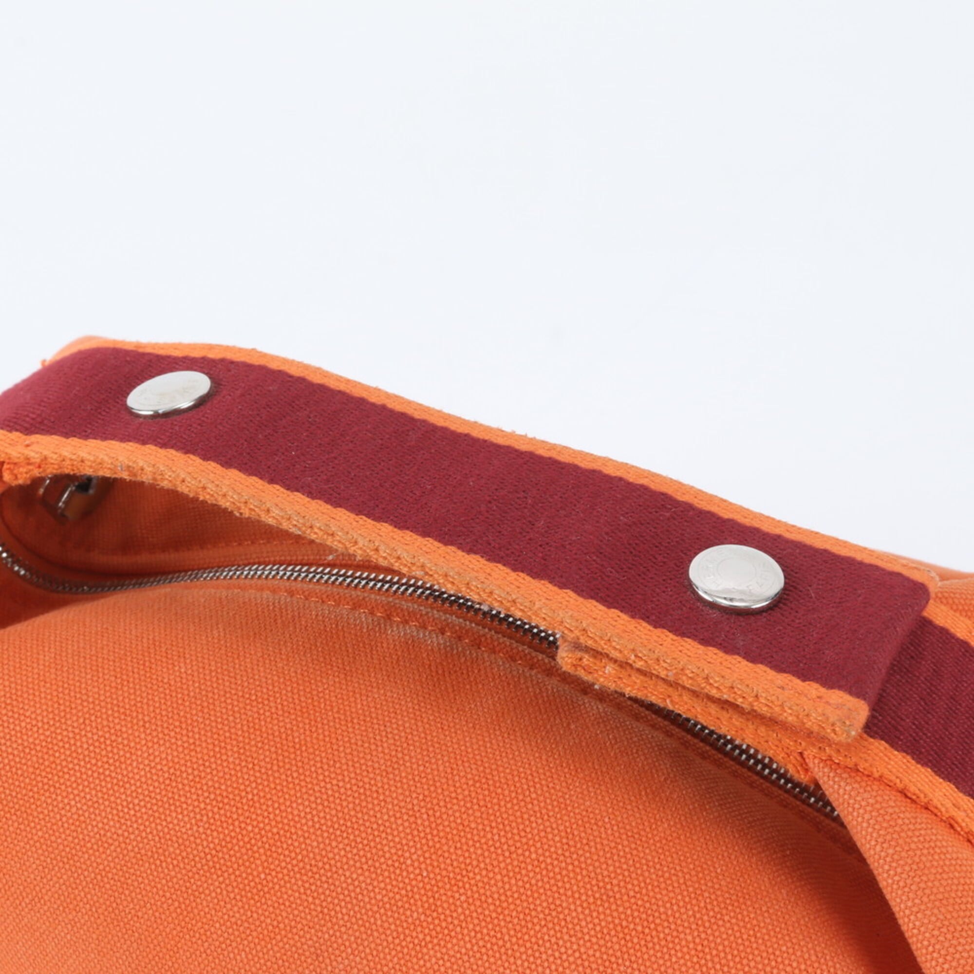 Hermes Orange Red Color Leather Canvas Handbag Pouch (Pre-Owned)
