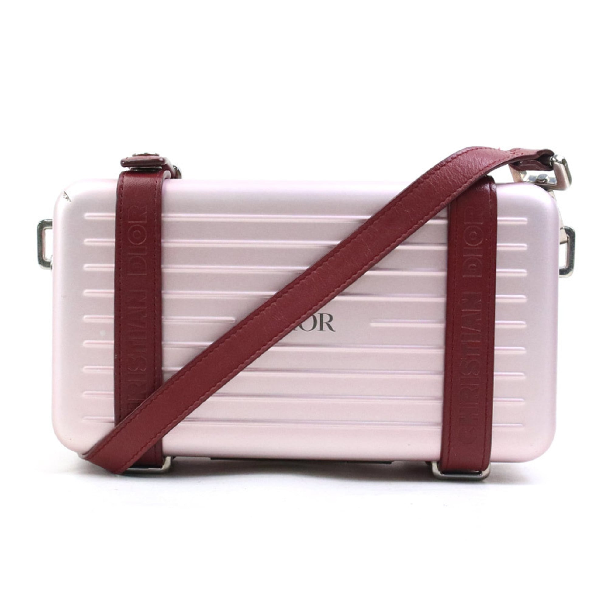 Christian Dior Burgundy Metallic Pink Leather Aluminum Shoulder Bag (Pre-Owned)