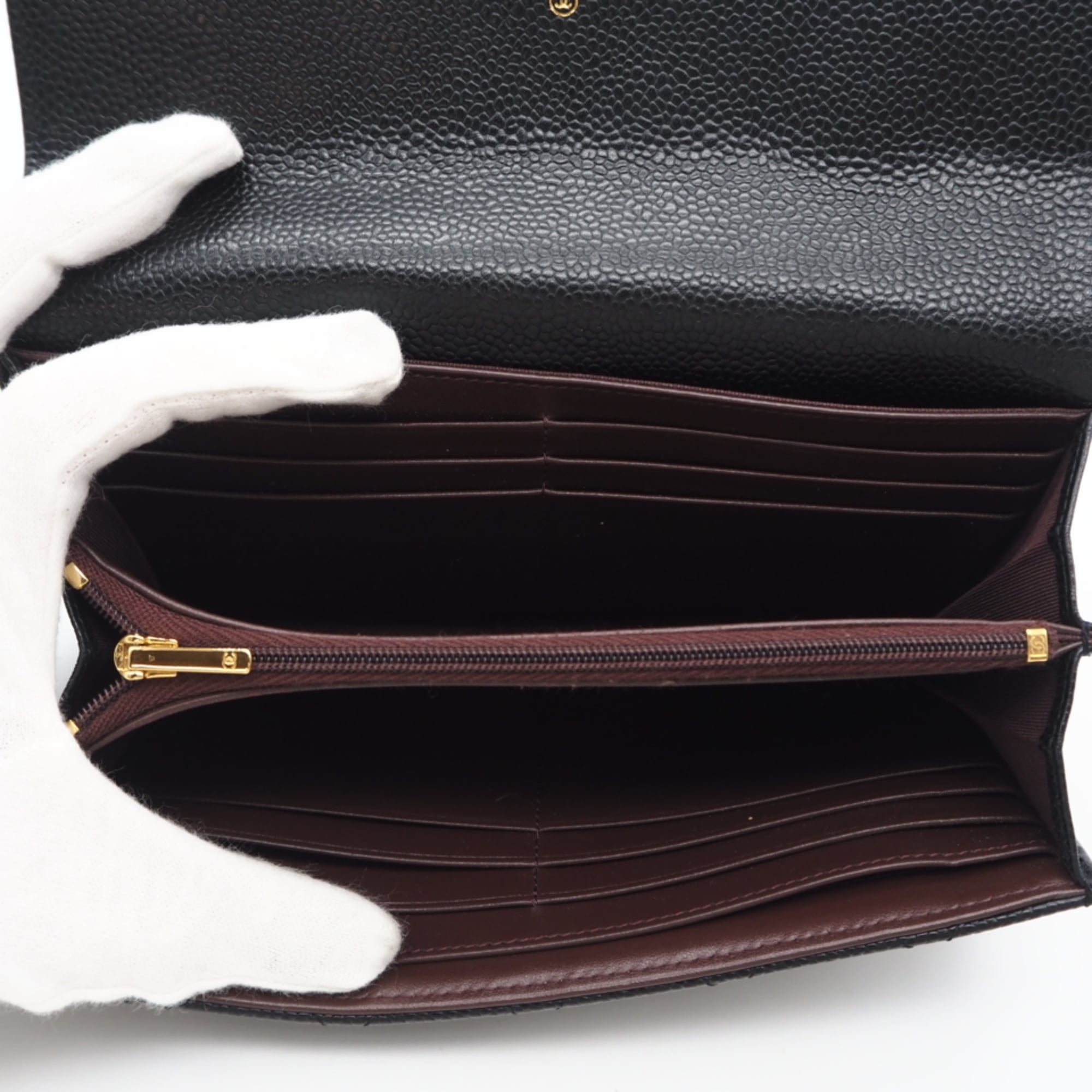 Chanel Black Grained Calfskin Long Wallet (Bi-Fold) (Pre-Owned)