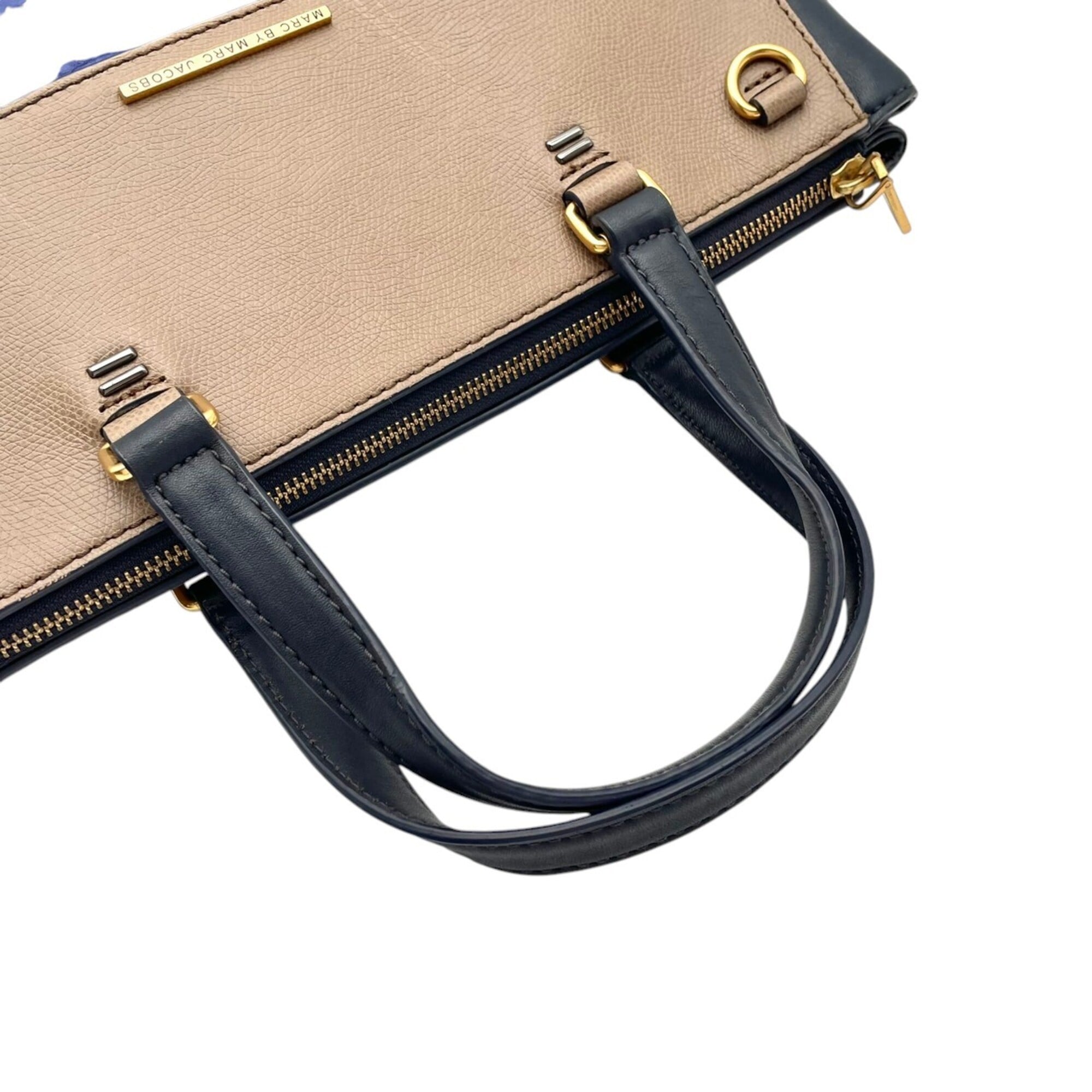 Marc By Marc Jacobs Beige Blue Leather Handbag Tote Bag (Pre-Owned)