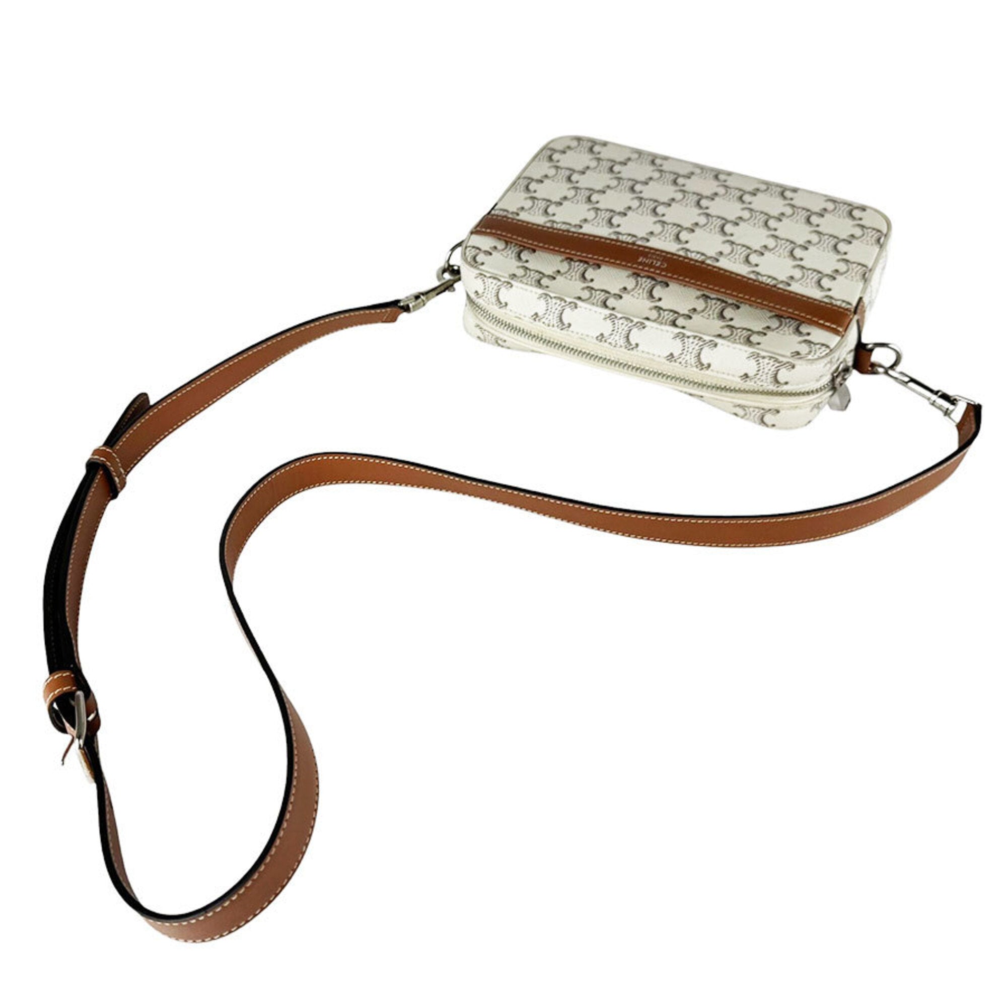 Celine Brown Ivory Coated Canvas Leather Shoulder Bag (Pre-Owned)