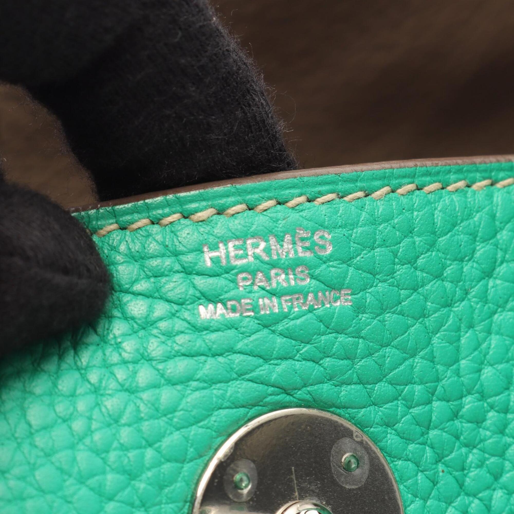 Hermes Beige Green Gris Tourterelle Mint Green Taurillon Clemence Leather Handbag Shoulder Bag (Pre-Owned)