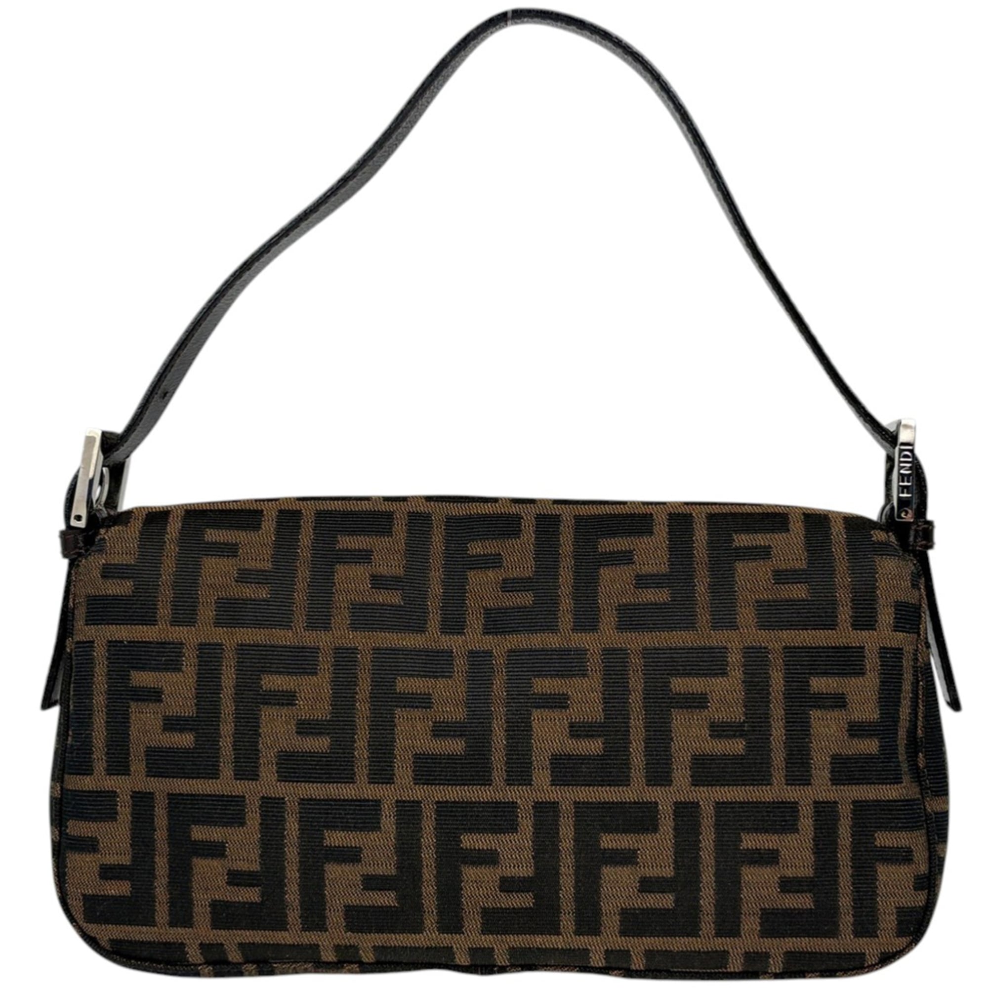 Fendi Zucca Brown Canvas Leather Handbag Shoulder Bag (Pre-Owned)