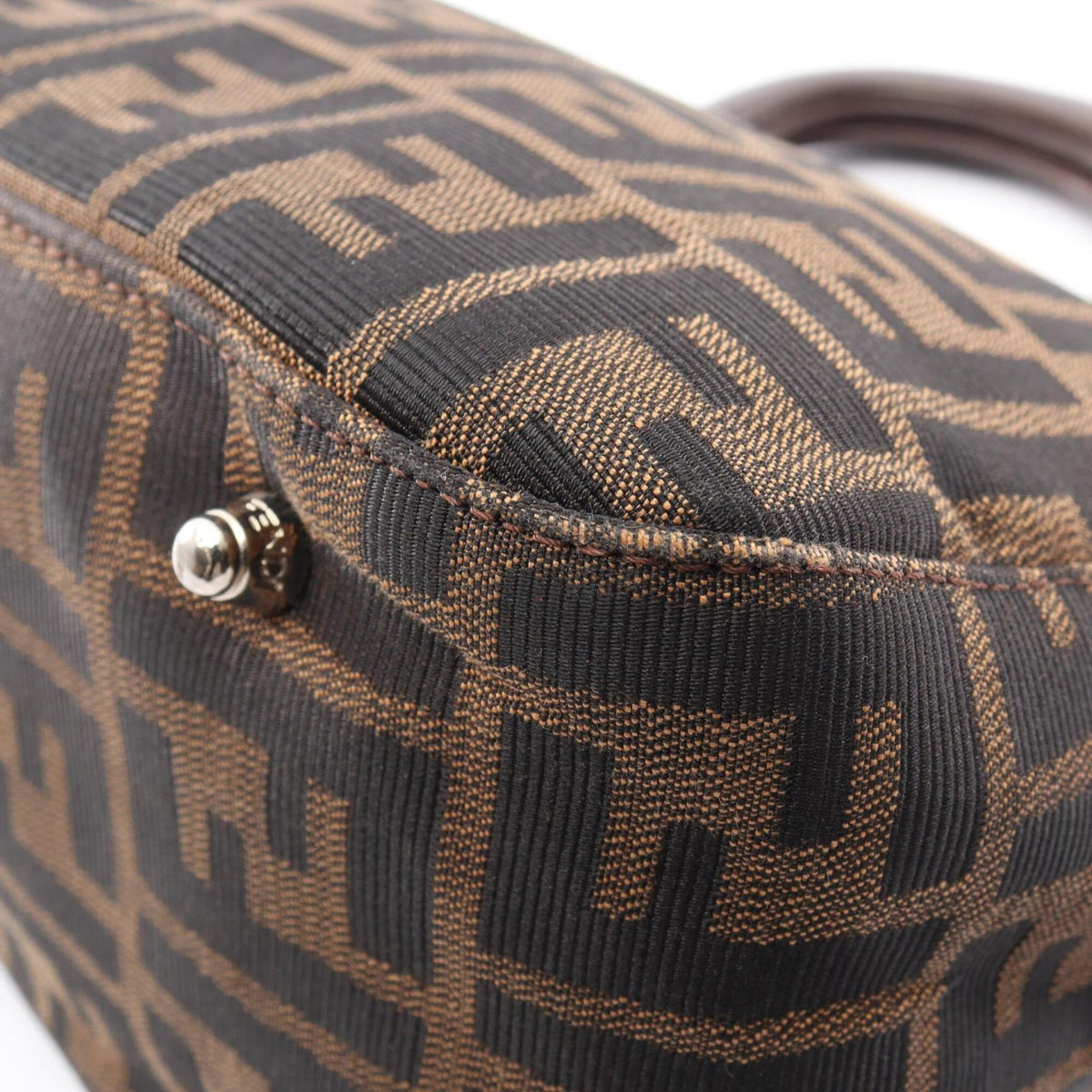 Fendi Beige Black Brown Canvas Leather Handbag (Pre-Owned)