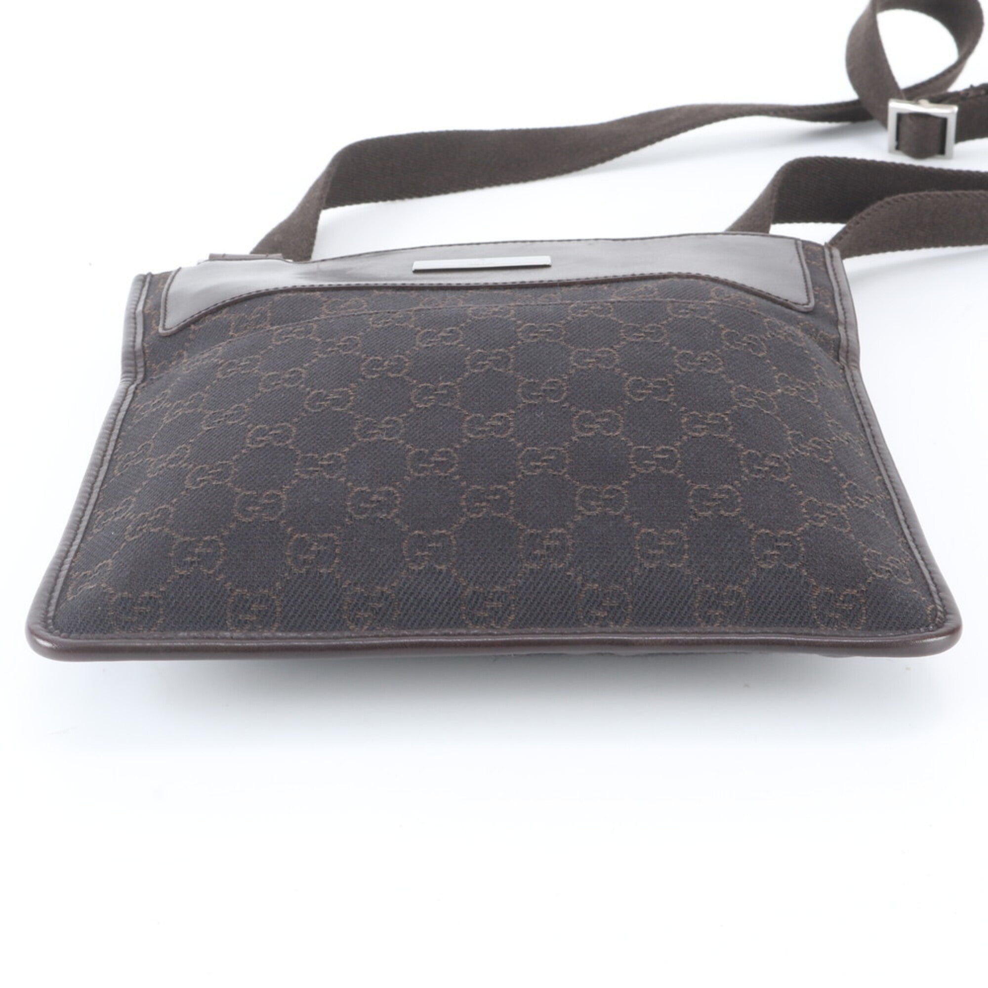 Gucci Gg Canvas Dark Brown Leather Canvas Shoulder Bag (Pre-Owned)