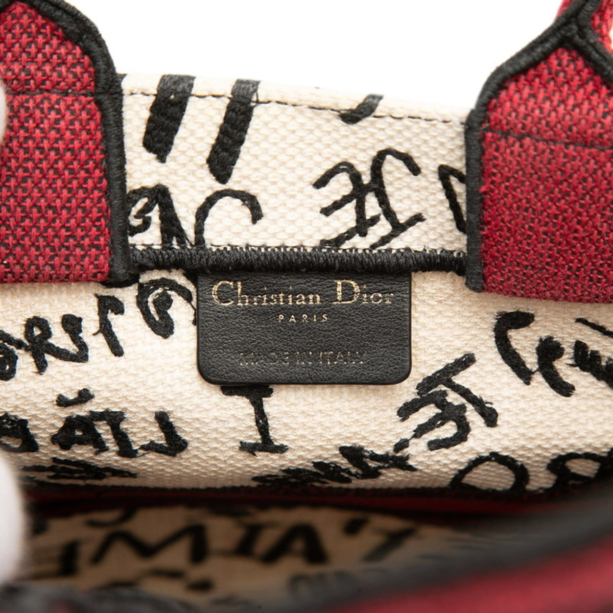 Christian Dior Black Red Color White Canvas Handbag Tote Bag (Pre-Owned)