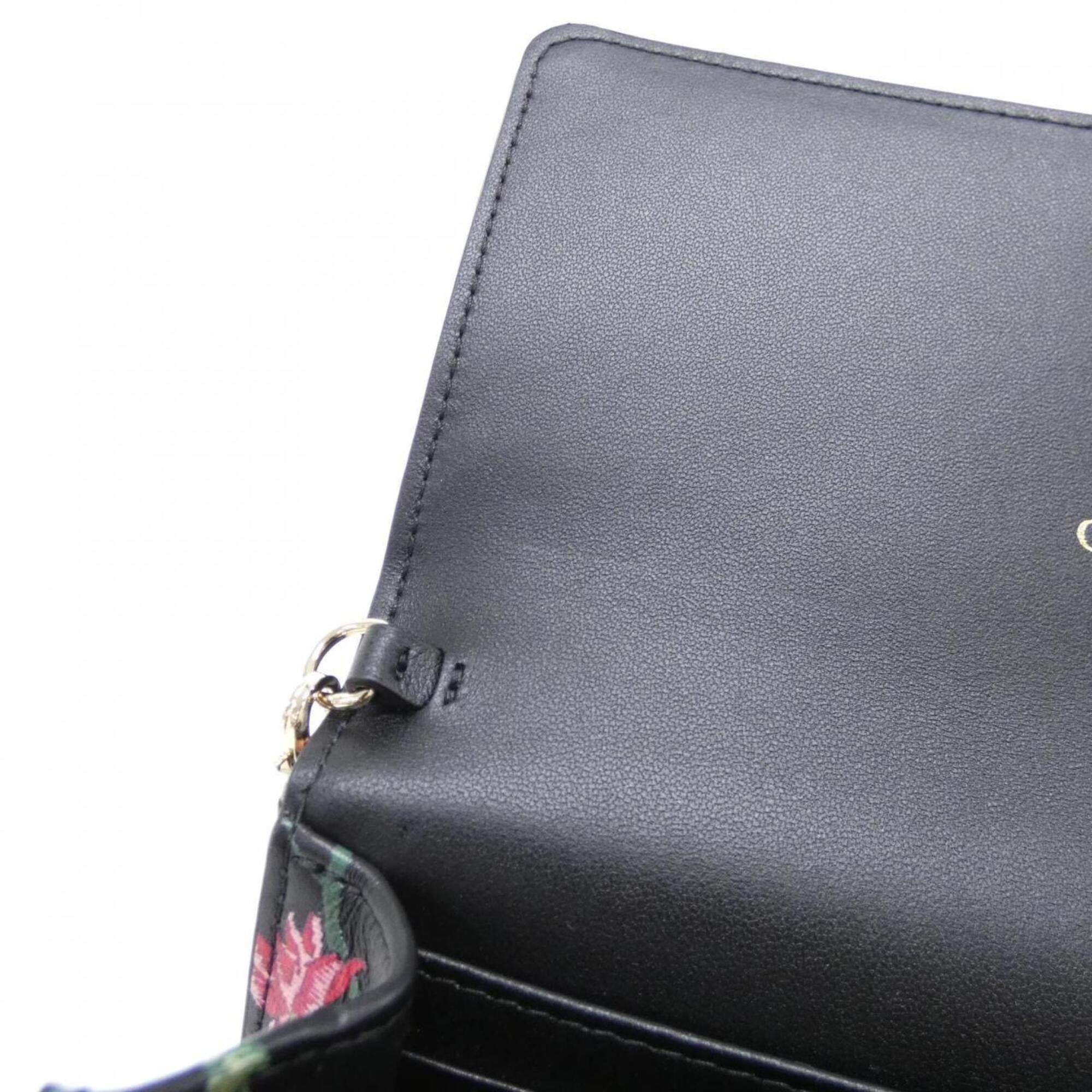 Christian Dior Black Multi-Color Leather Chain/Shoulder Wallet (Pre-Owned)