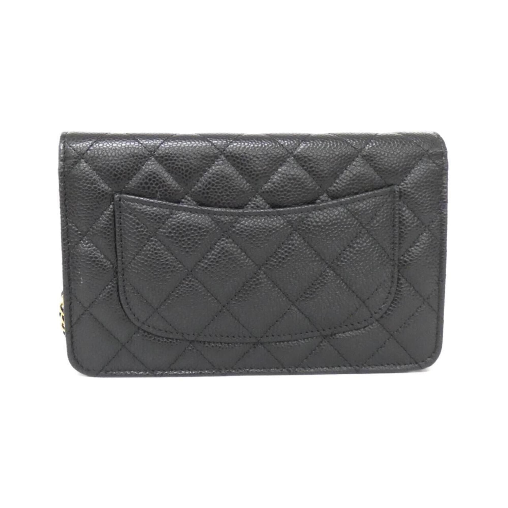 Chanel Black Bordeaux Grained Calfskin Chain/Shoulder Wallet (Pre-Owned)