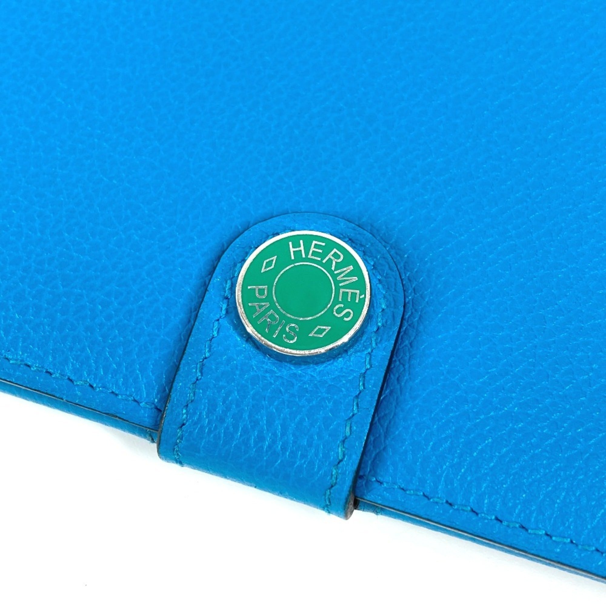 Hermes Blue Green Evercalf Leather Long Wallet (Bi-Fold) (Pre-Owned)