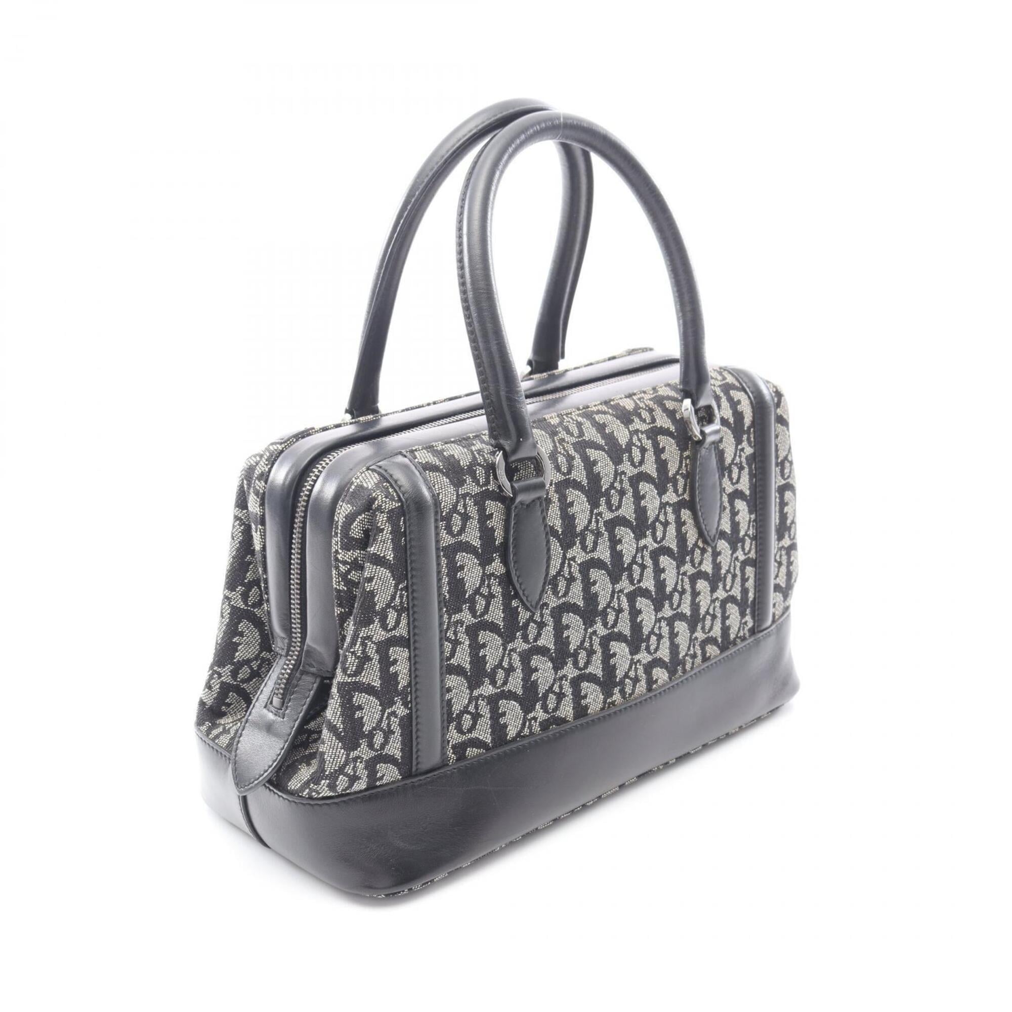 Christian Dior Beige Black Canvas Leather Handbag (Pre-Owned)
