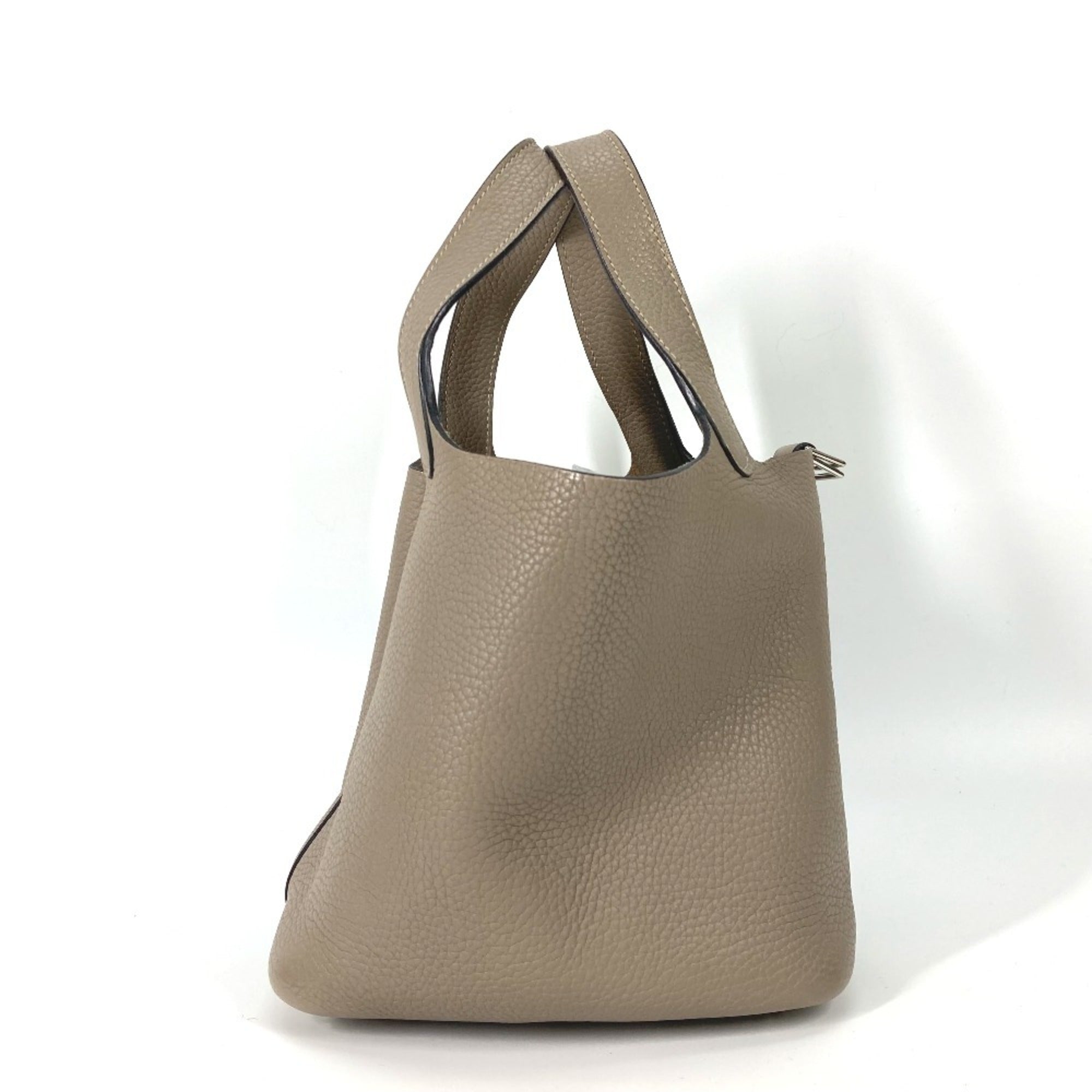 Hermes Picotin Gray Gris Tourterelle Taurillon Clemence Leather Handbag Tote Bag (Pre-Owned)