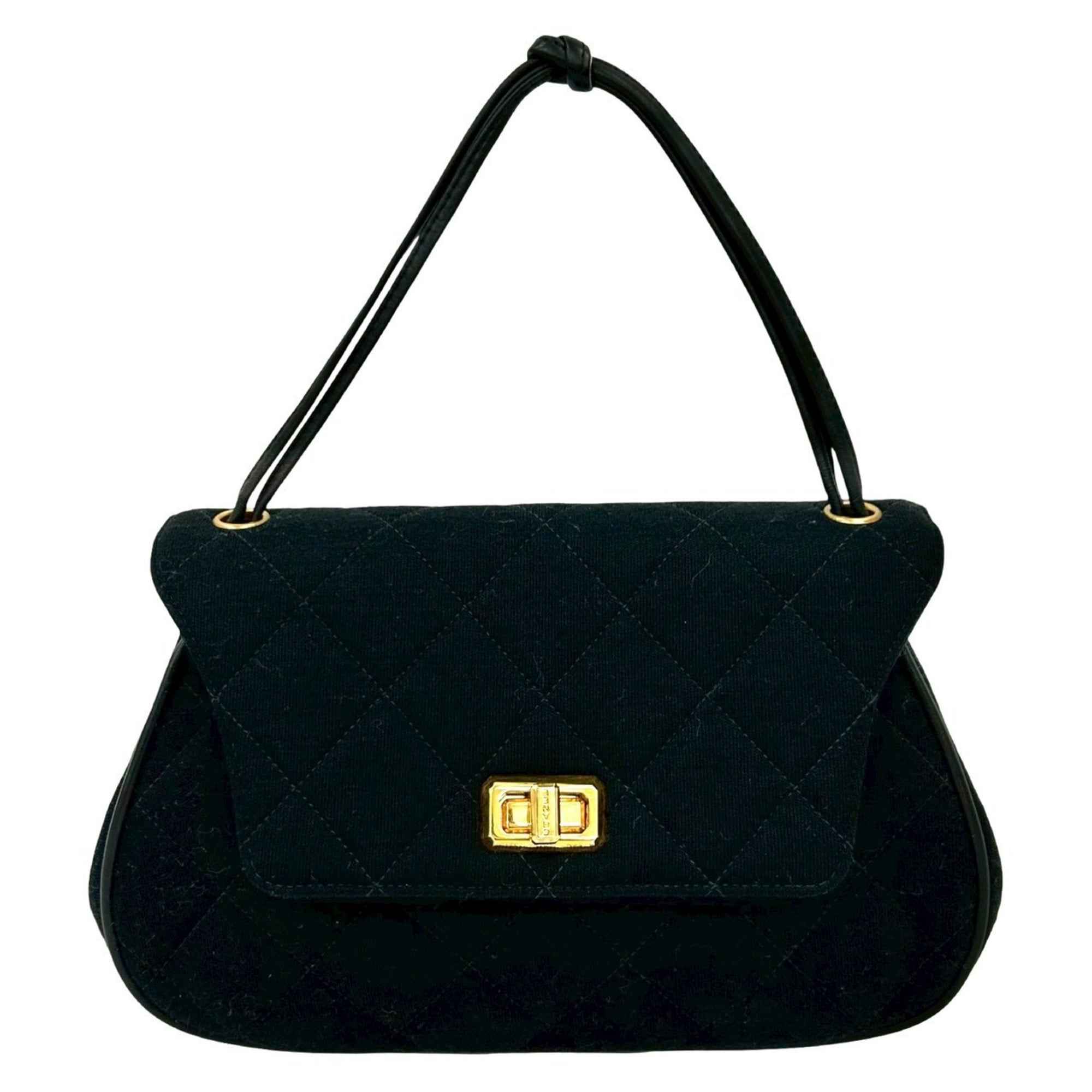 Chanel Black Cotton Leather Handbag (Pre-Owned)